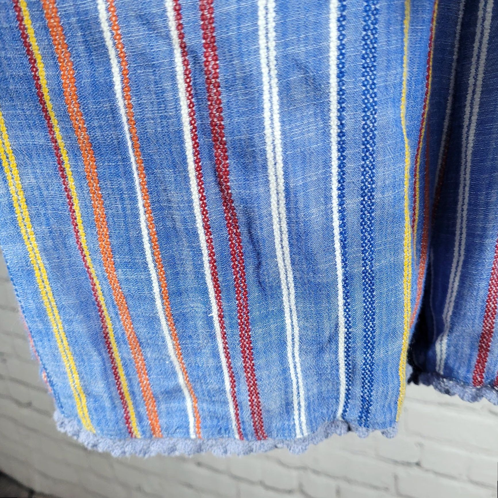 Vintage VINTAGE Adelyn Rae Striped Short Sleeve Romper M Blue Crochet Trim Front Tie Puff Sleeve V-Neck Casual Womens Size 32" / US 10 / IT 46 - 7 Thumbnail