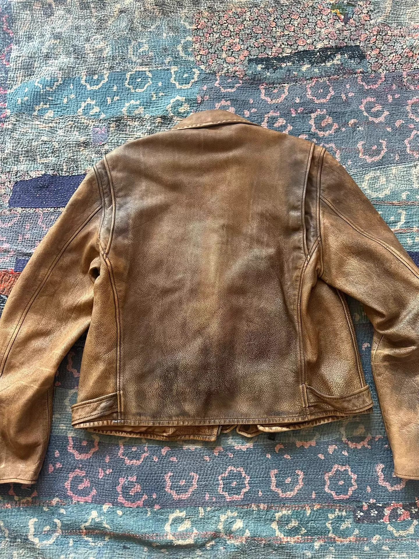 Ralph Lauren RL Purple Label Distressed Zipper Biker Leather Jacket Size US L / EU 52-54 / 3 - 2 Thumbnail