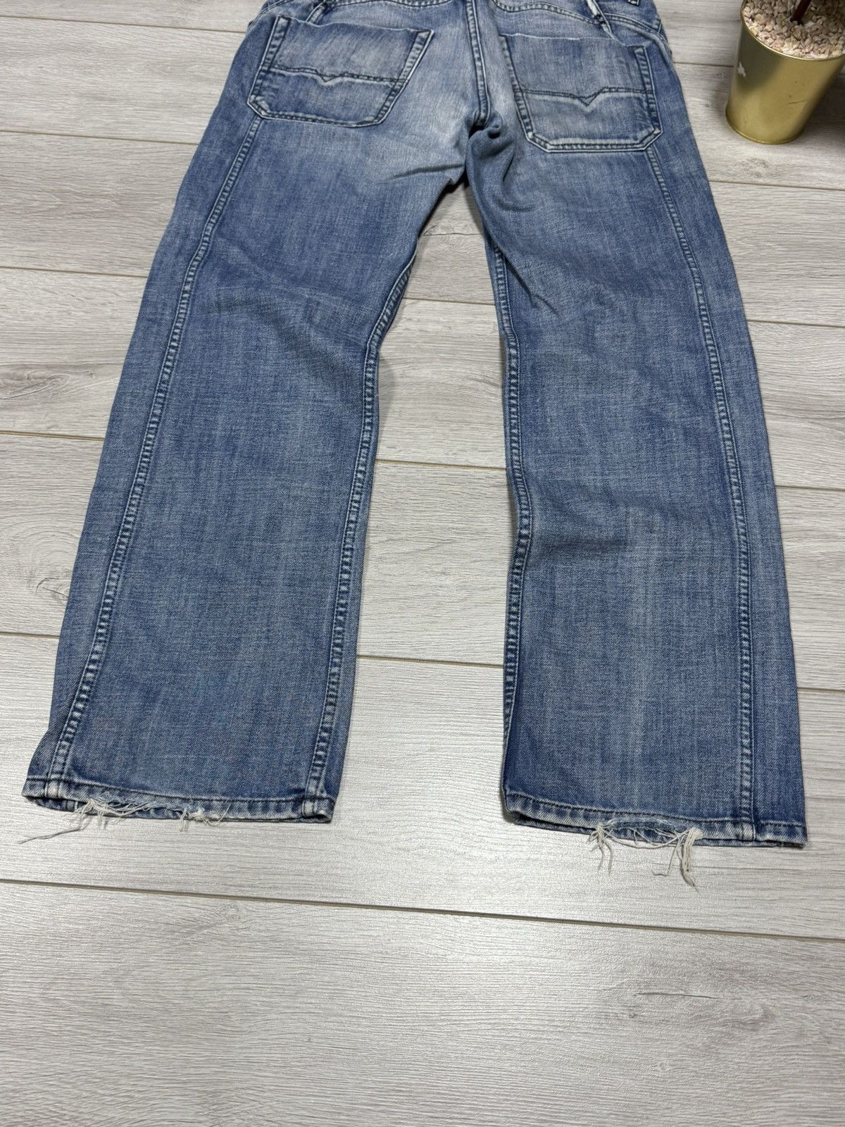Diesel Diesel Bonsky Blue Wash Distressed Frayed Hem Straight Jeans Size US 33 - 7 Thumbnail