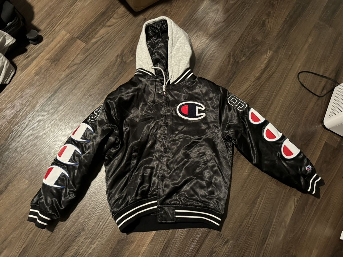 Champion Supreme Hooded Satin Varsity Jacket | Grailed Champion Supreme Hooded Satin Varsity Jacket | Grailed