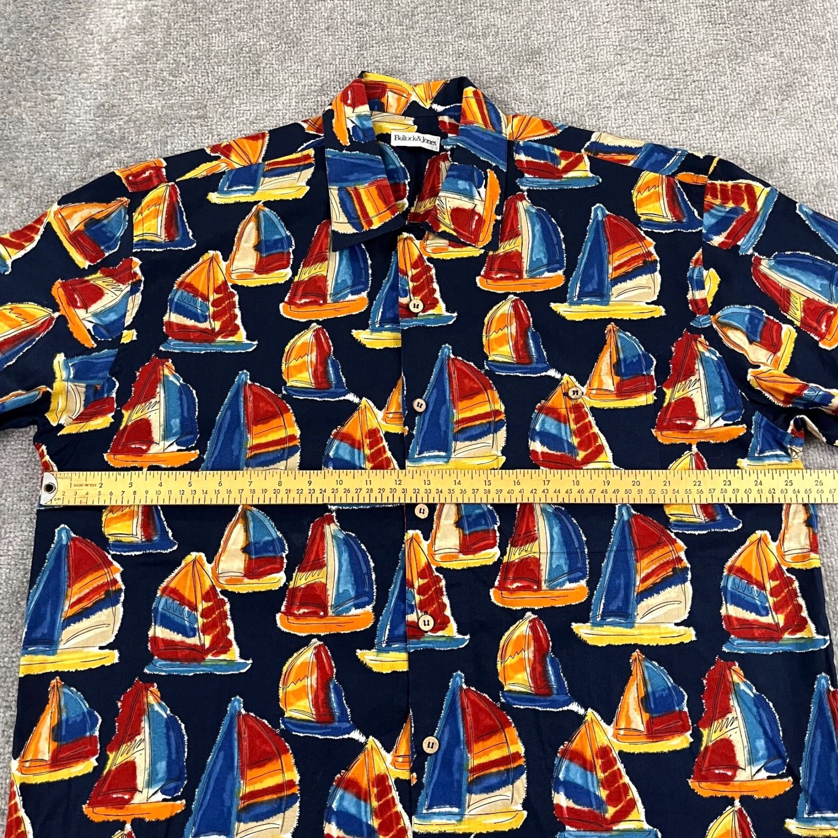 Nautica BULLock & Jones Shirt Mens XL Geometric Sailboat Nautical Hawaiian Button Up S/S Size US XL / EU 56 / 4 - 6 Thumbnail