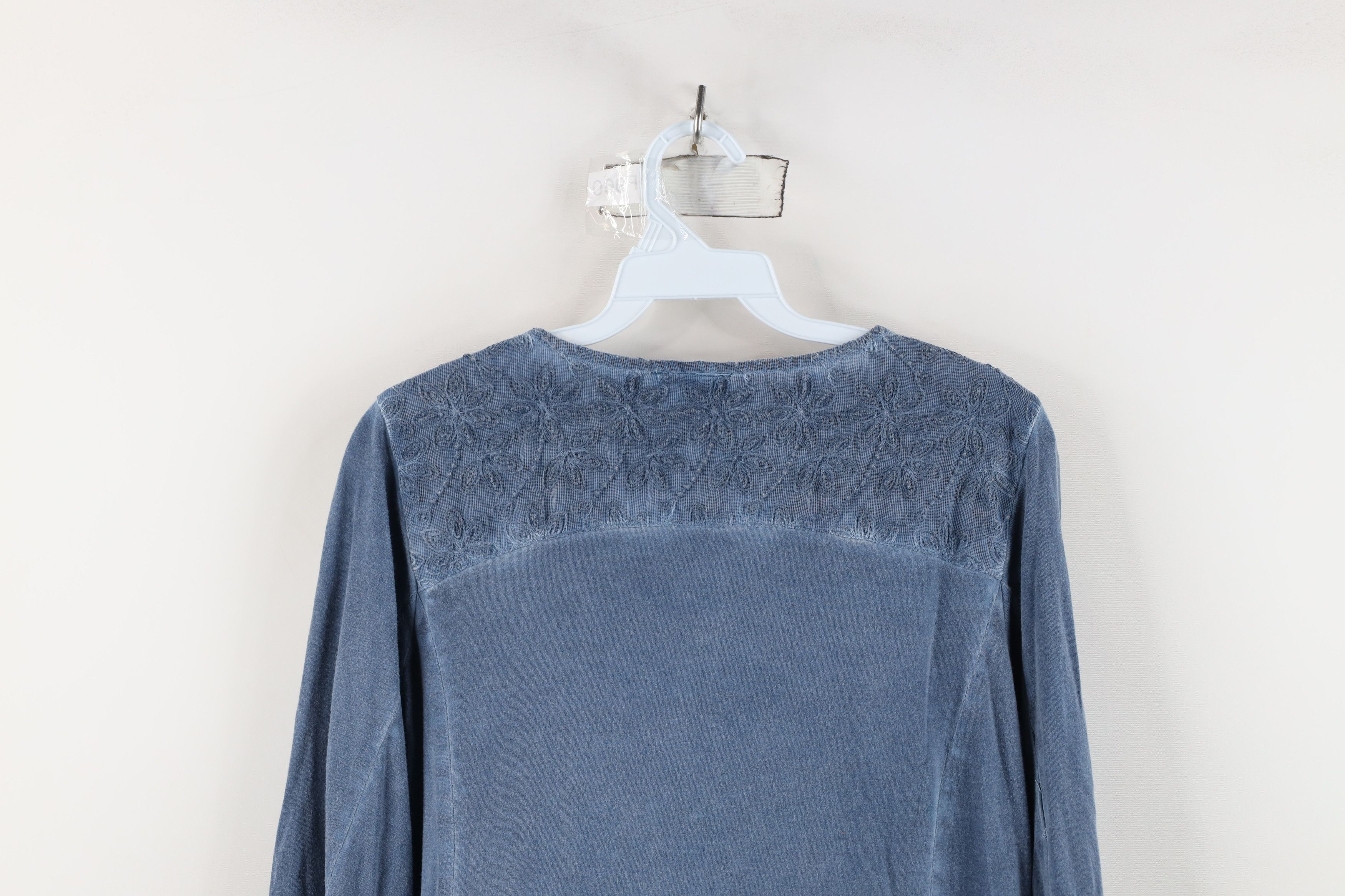 Vintage Vintage 90s Y2K Lagenlook Lace Flower Knit T-Shirt Blue Size S / US 4 / IT 40 - 14 Thumbnail
