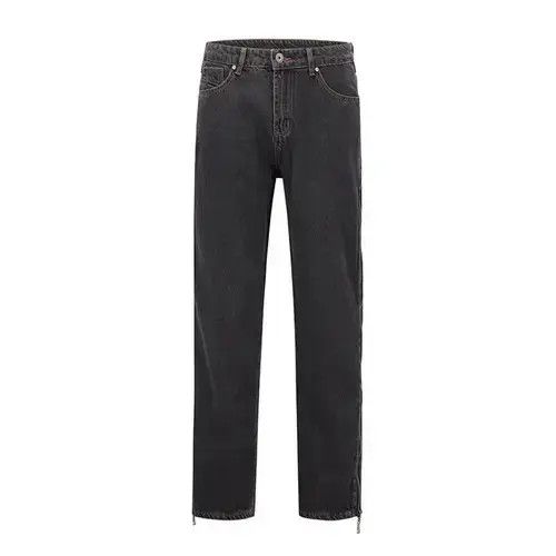 Designer × Japanese Brand × Jean Straight Frayed Jeans Side Zipper Harajuku Style Loose Pants Size US 30 / EU 46 - 4 Thumbnail