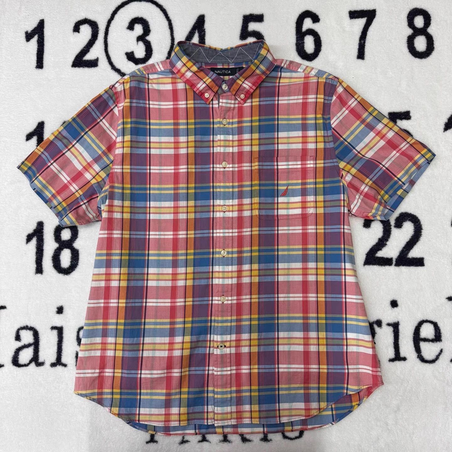 Nautica Nautica Short Sleeve Shirt, Blue, Pink and Yellow Plaid Q10 Size US XL / EU 56 / 4 - 1 Thumbnail