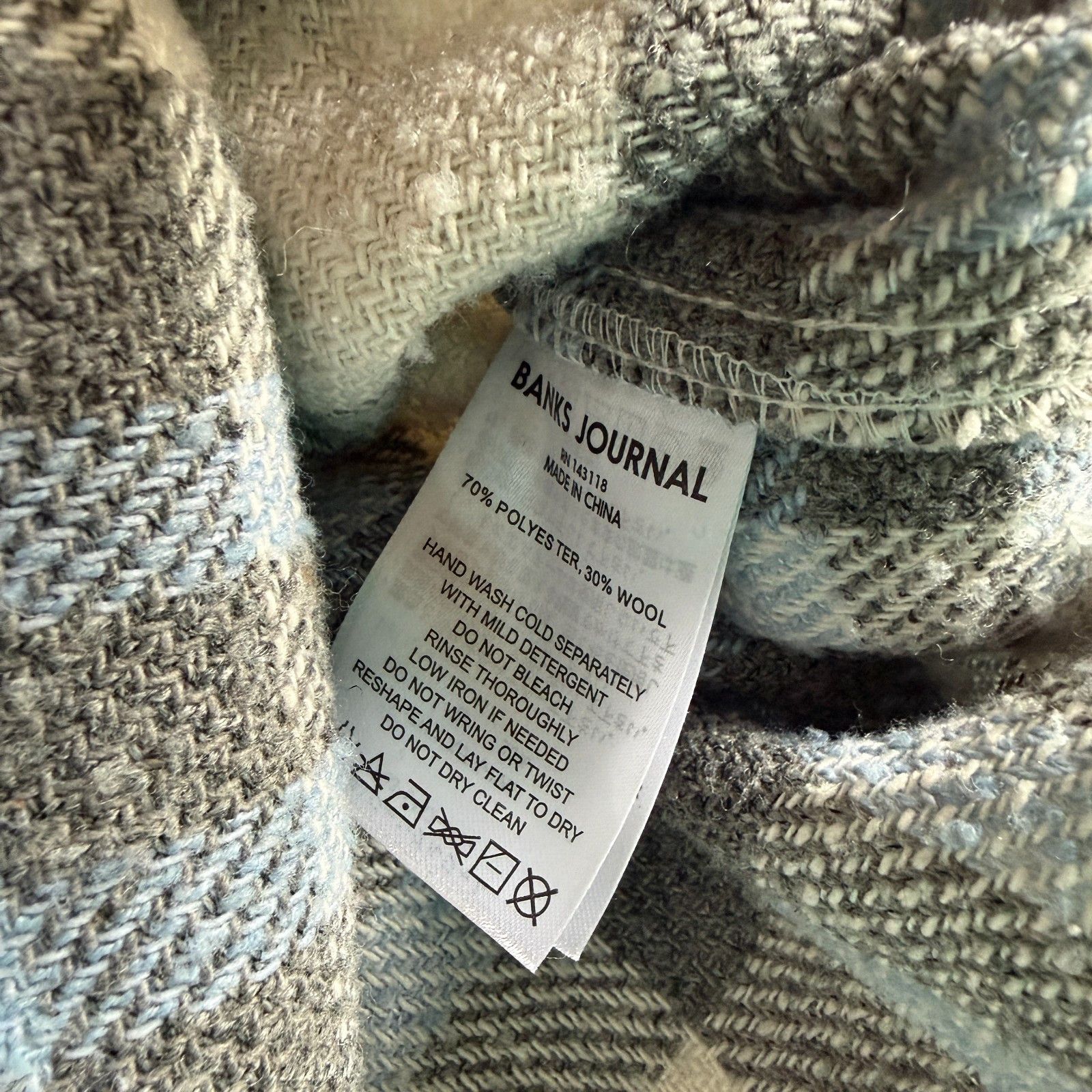 Banks Journal Banks Journal Blue Fuzzy Plaid Wool Blend Overshirt Jacket Size US M / EU 48-50 / 2 - 4 Thumbnail