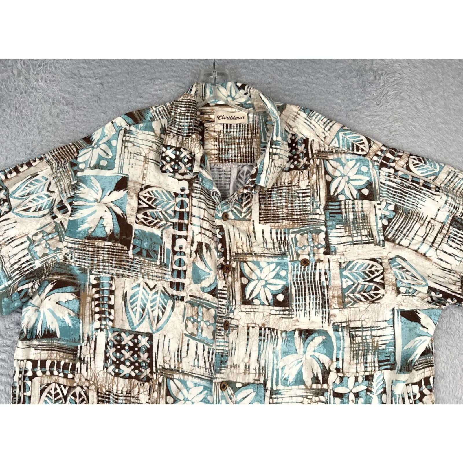 Vintage Caribbean Shirt Men Extra Large Blue White Tile Floral Rayon Hawaiian Button Up Size US XL / EU 56 / 4 - 4 Thumbnail