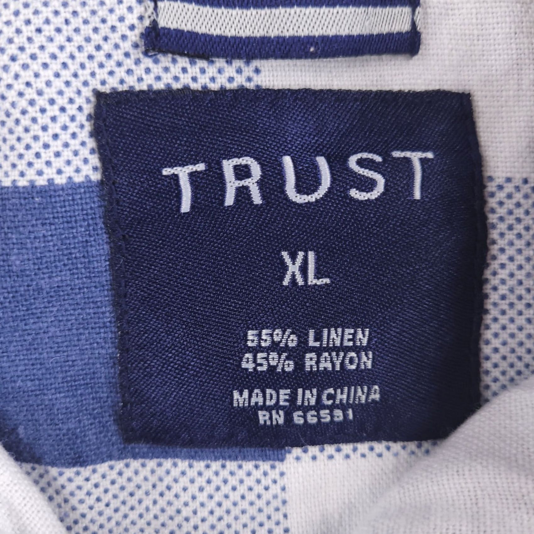 Vintage Trust Shirt XL Blue Linen Short Sleeve Button Windowpane Check Mens Size US XL / EU 56 / 4 - 3 Thumbnail