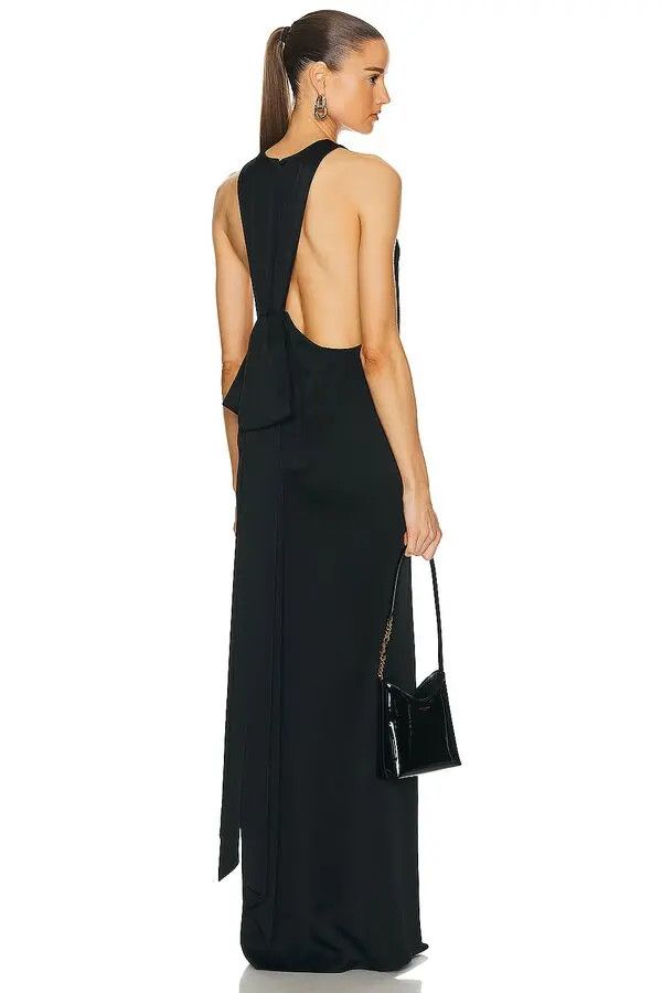 Saint Laurent Paris o1bcso1str1125 Back Tie Dress In Satin Crepe in Black Size S / US 4 / IT 40 - 4 Thumbnail