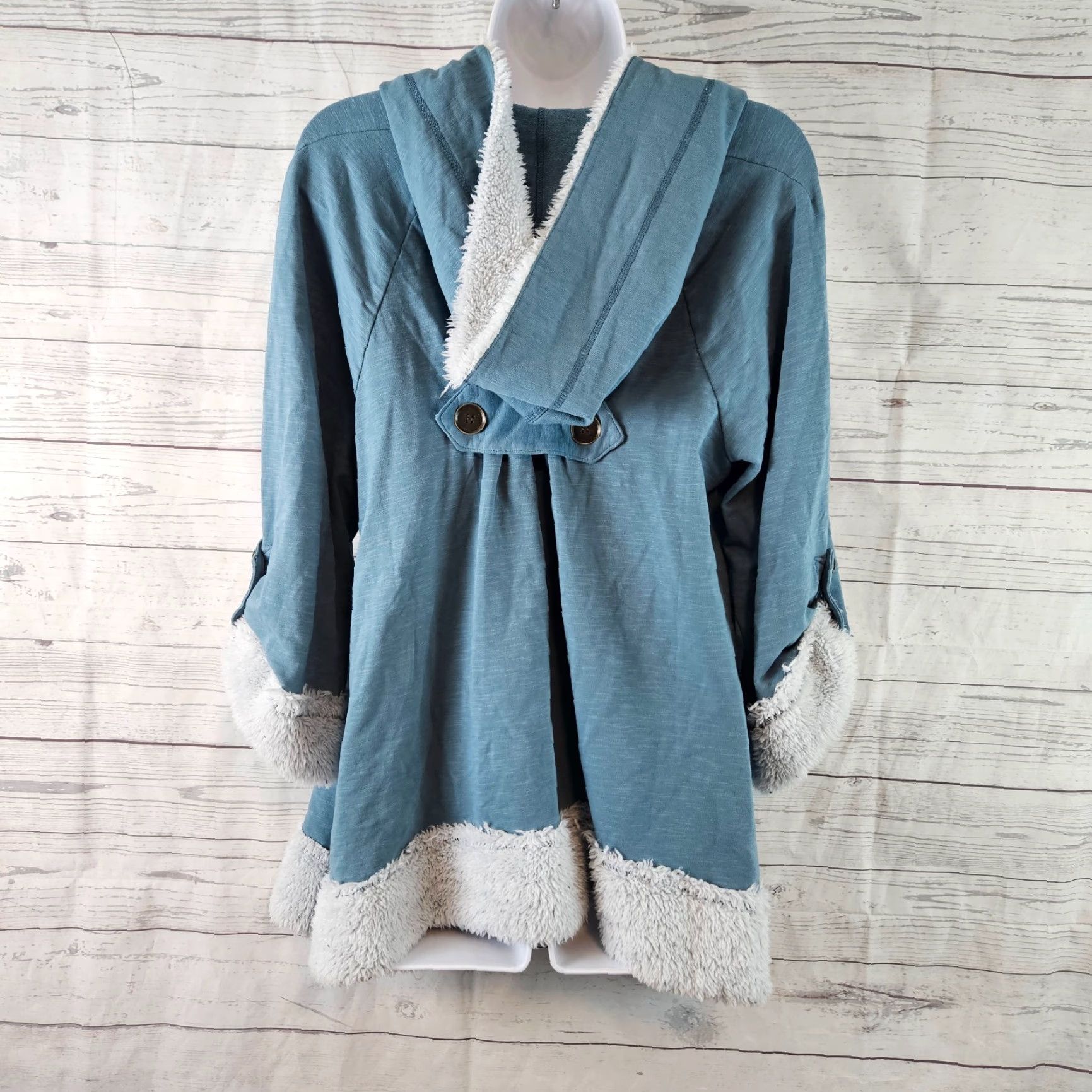 Vintage XCVI Womens Hooded Button Up Jacket Sweatshirt Sz Medium Blue Cotton Blend Size M / US 6-8 / IT 42-44 - 3 Thumbnail