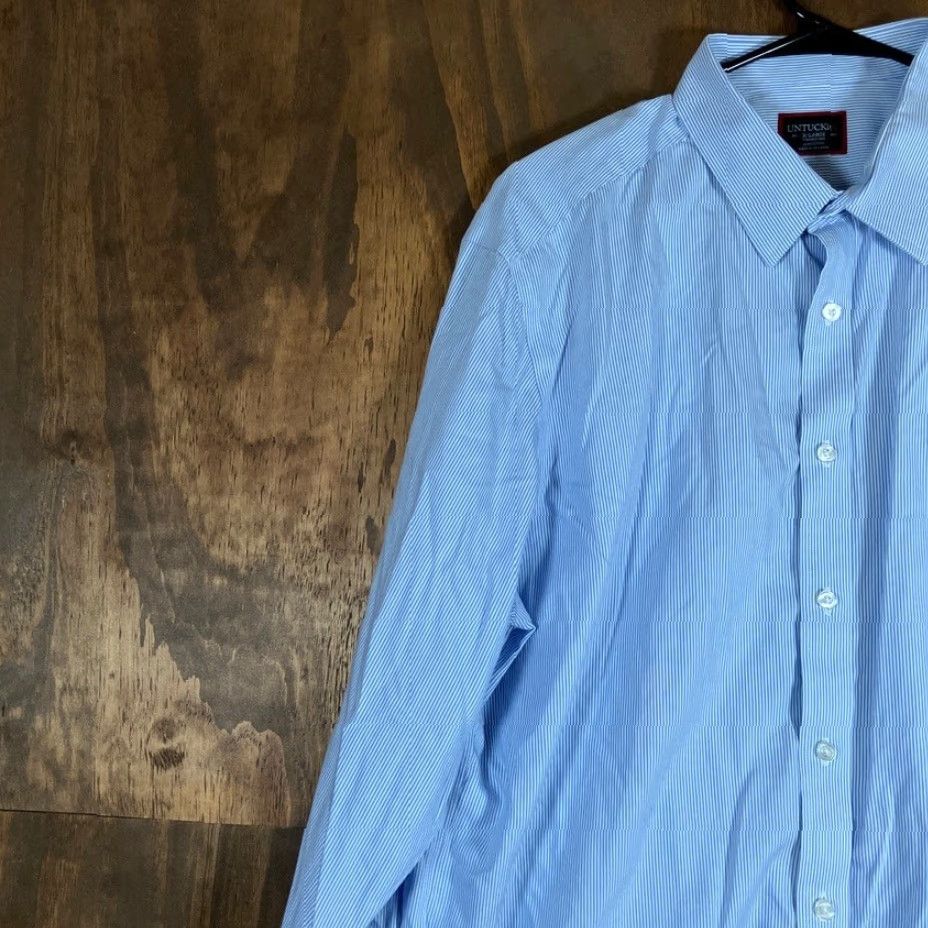 UNTUCKit UNTUCKit Mens Shirt Blue White Stripe Button Down Wrinkle Free Long Sleeve XL Size US XL / EU 56 / 4 - 4 Thumbnail