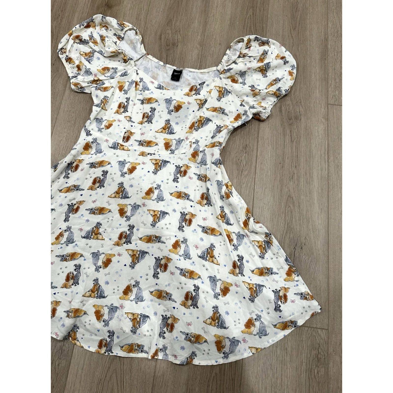 Disney NWT Disney Lady and The Tramp Sweetheart Mini Dress XL White Puff Sleeve Sundress Fit & Flare Empire Waist Cardigan? Size XL / US 12-14 / IT 48-50 - 2 Thumbnail