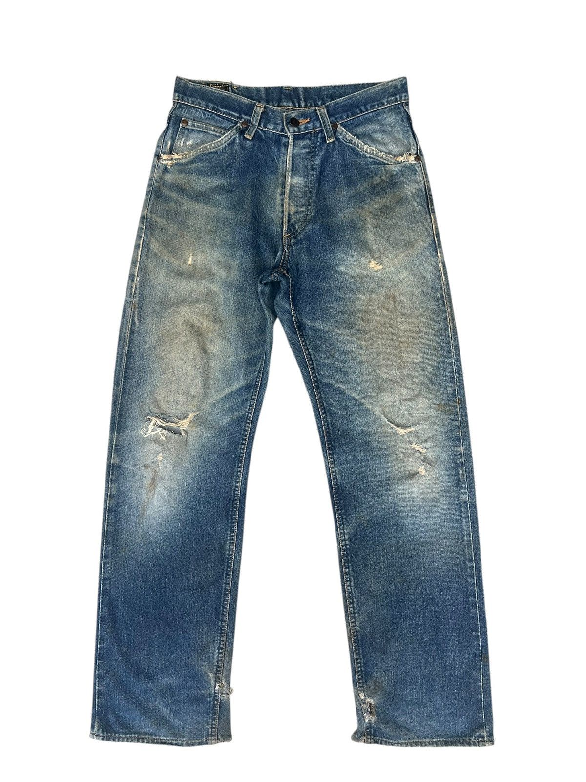 Lee Trashed Vintage Lee Ripped Dirty Mud Denim Selvedge Jeans Size US 30 / EU 46 - 1 Thumbnail