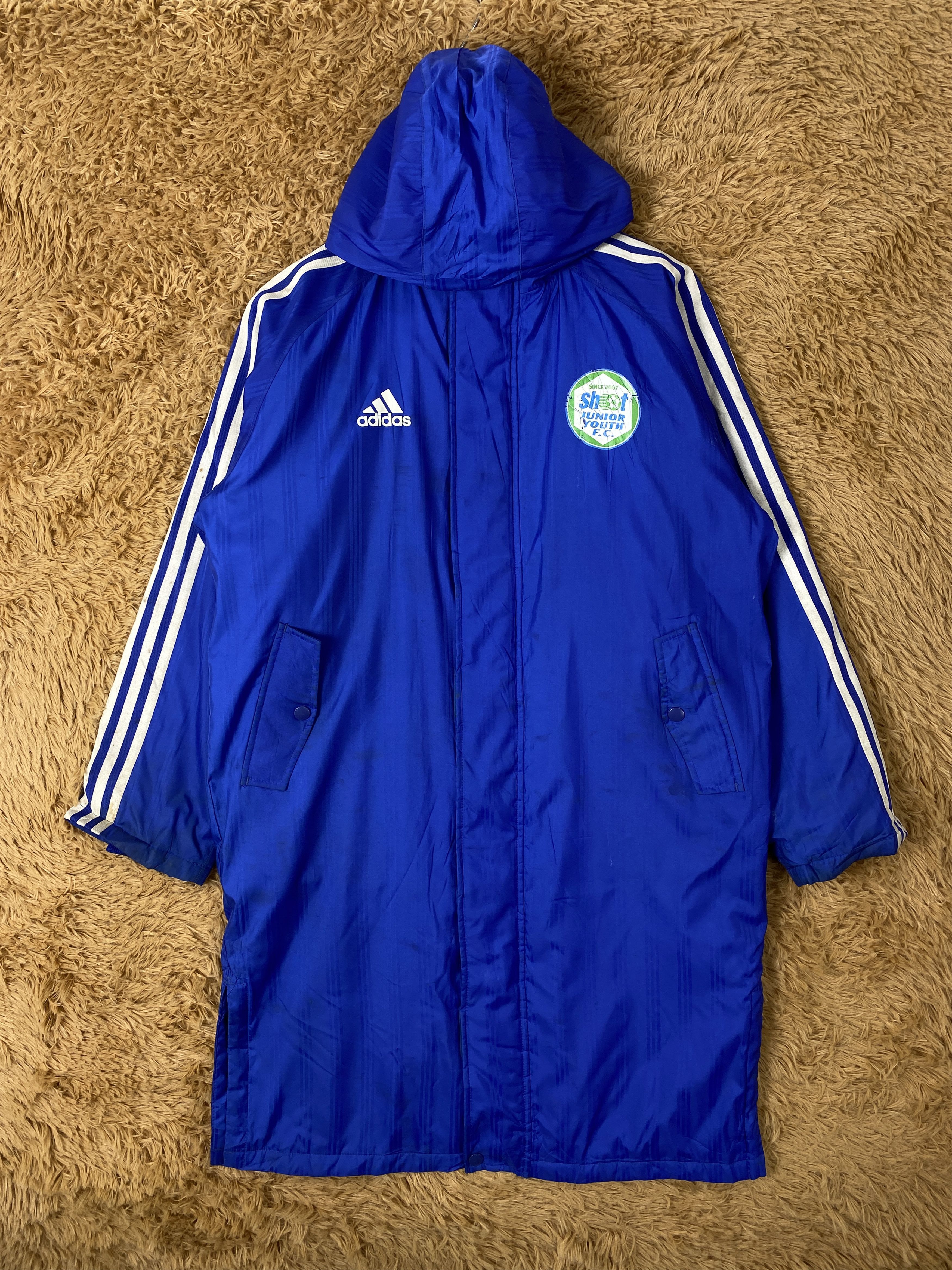 image of Adidas Hoodie Sherpa Lining Long Jacket in Blue, Men's (Size Medium)