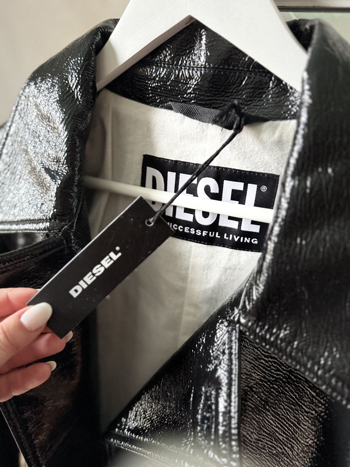 Diesel DIESEL J-COSMOQUE-A Patent Leather Look Coach Jacket - NWT. Size US L / EU 52-54 / 3 - 6 Thumbnail