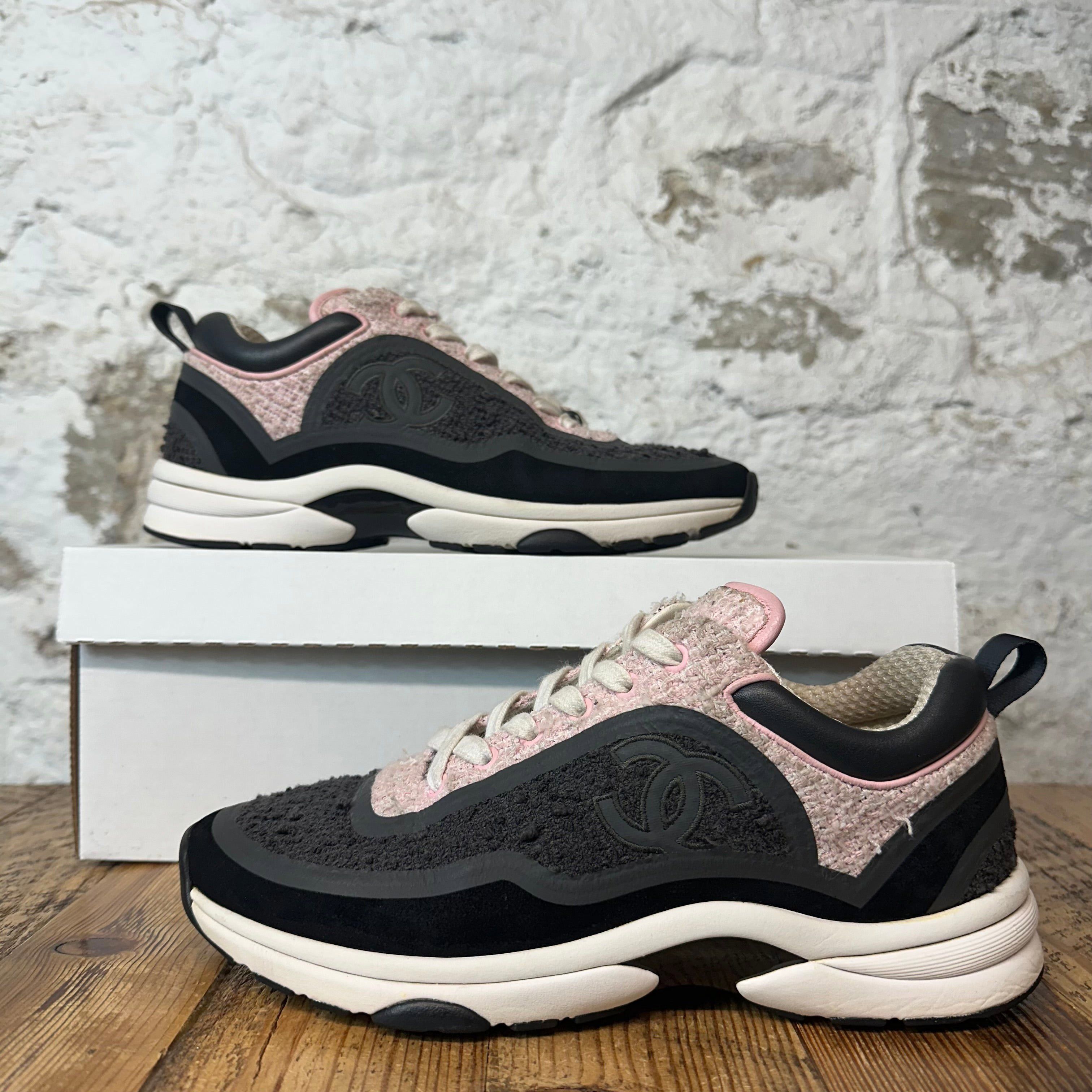 Chanel CC Pink Grey White Trainer Sneaker Sz 6.5 (39)