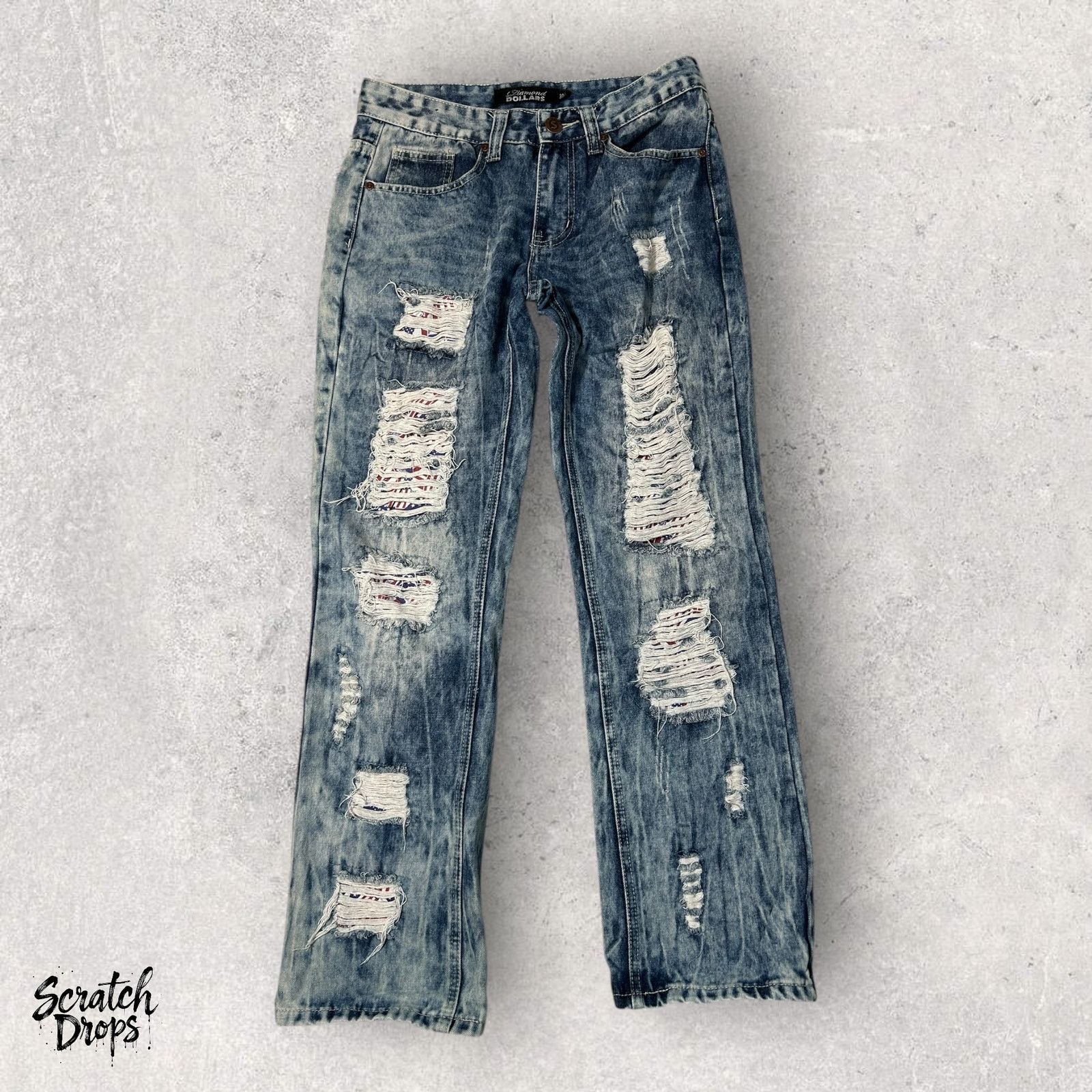 Other Vintage Y2K Diamond Dollars Ripped Jeans Size 30x30 Denim Size 30" / US 8 / IT 44 - 1 Thumbnail