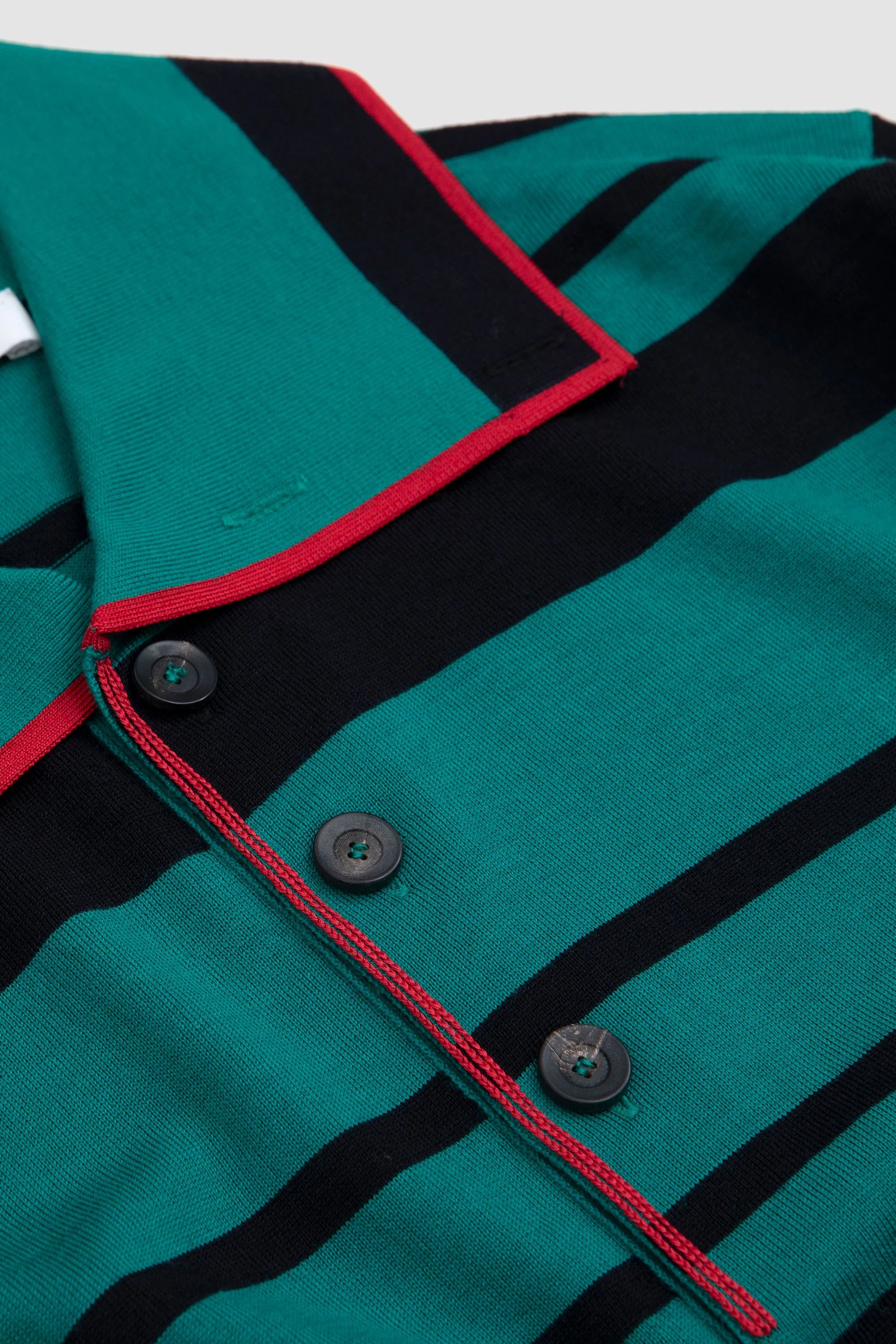 Wales Bonner o1mle0825 Sitar Knit Polo Shirt in Green/Black Size US XXS / EU 40 - 4 Thumbnail