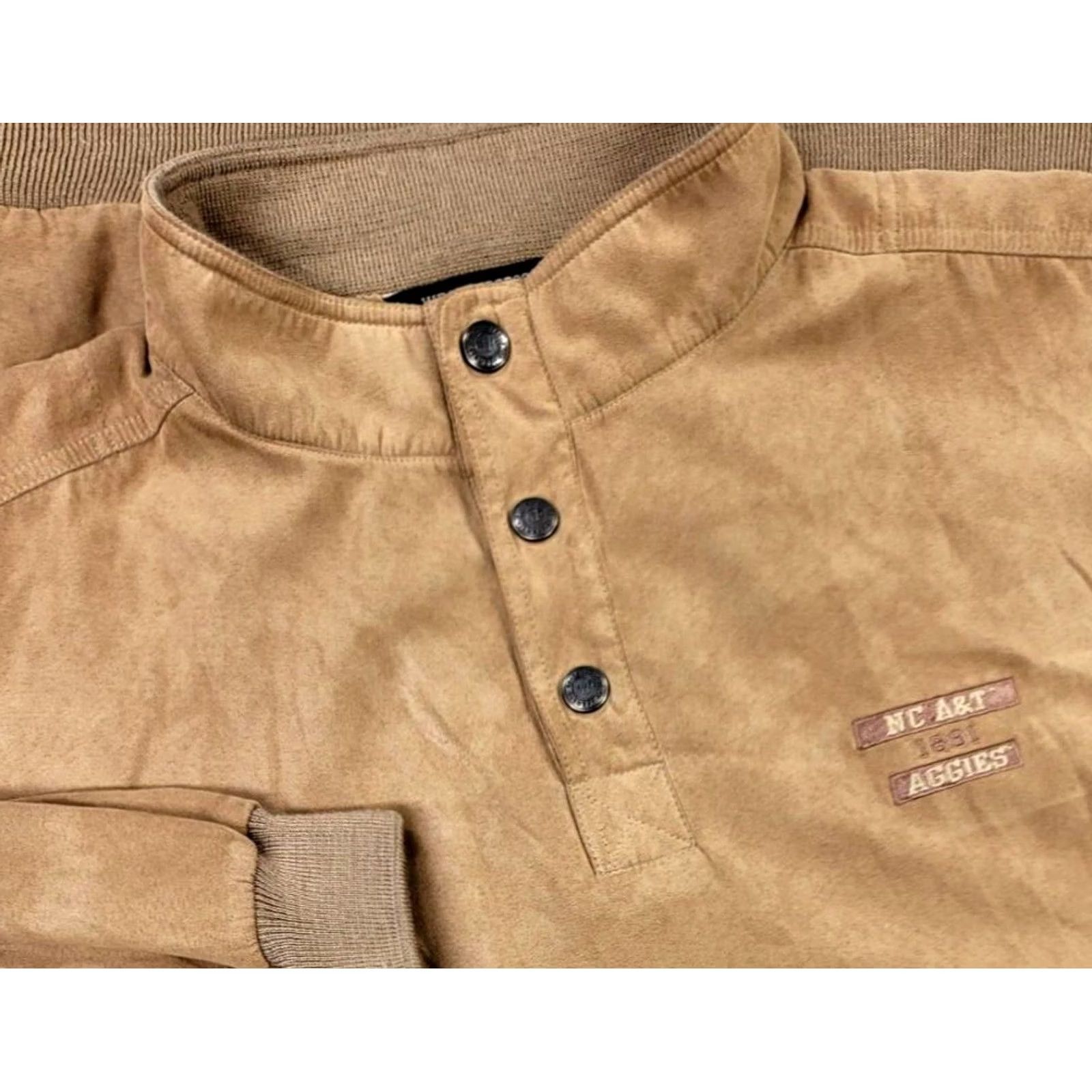 Weatherproof Weatherproof Mens Pullover Jacket 1/4 Snap Faux Suede Brown L Bomber Style Jacket Mens Size US L / EU 52-54 / 3 - 3 Thumbnail