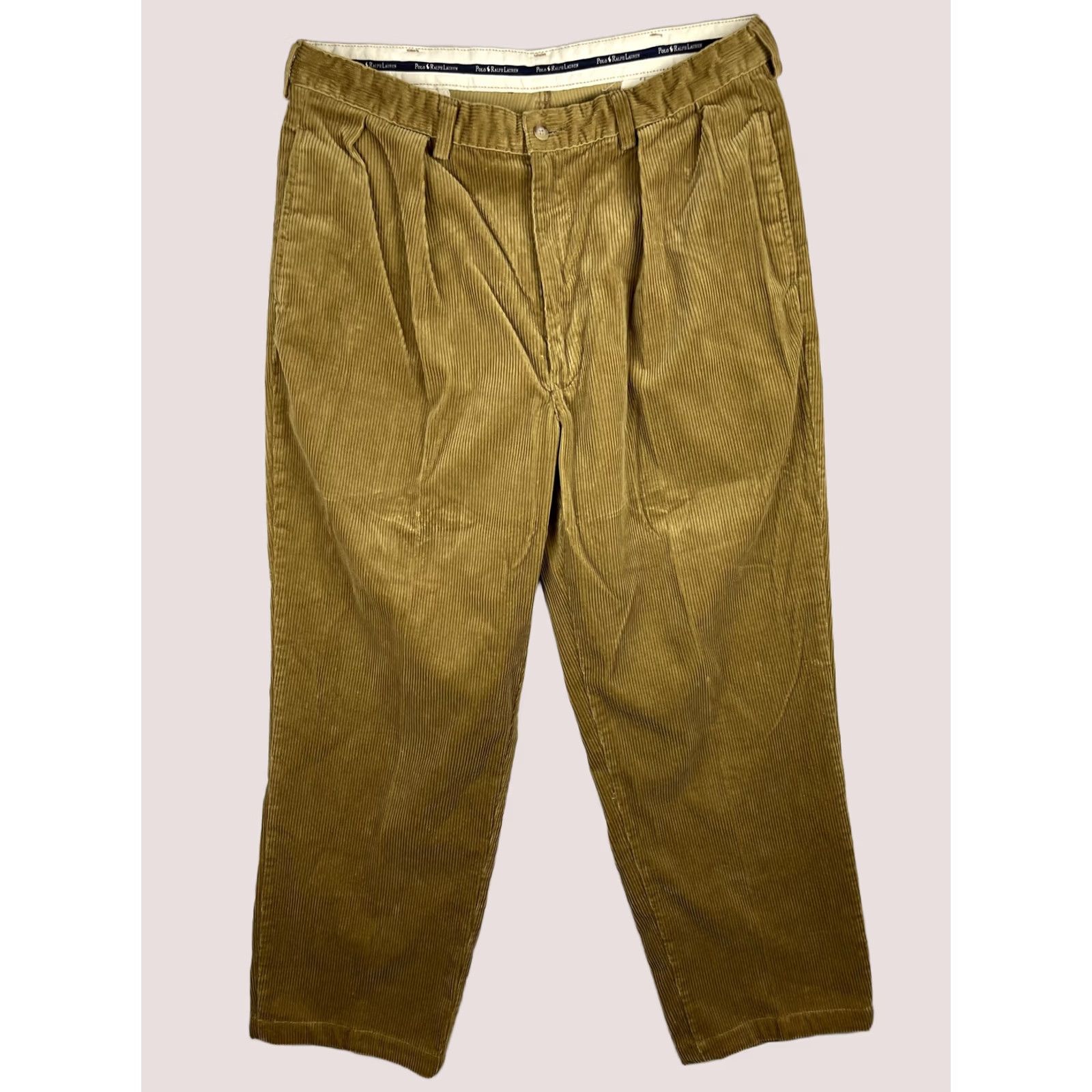 Polo Ralph Lauren VINTAGE Polo Ralph Lauren Pants Mens 36x32 Tan Corduroy Pleated Made USA 90s Size US M / EU 48-50 / 2 - 1 Thumbnail