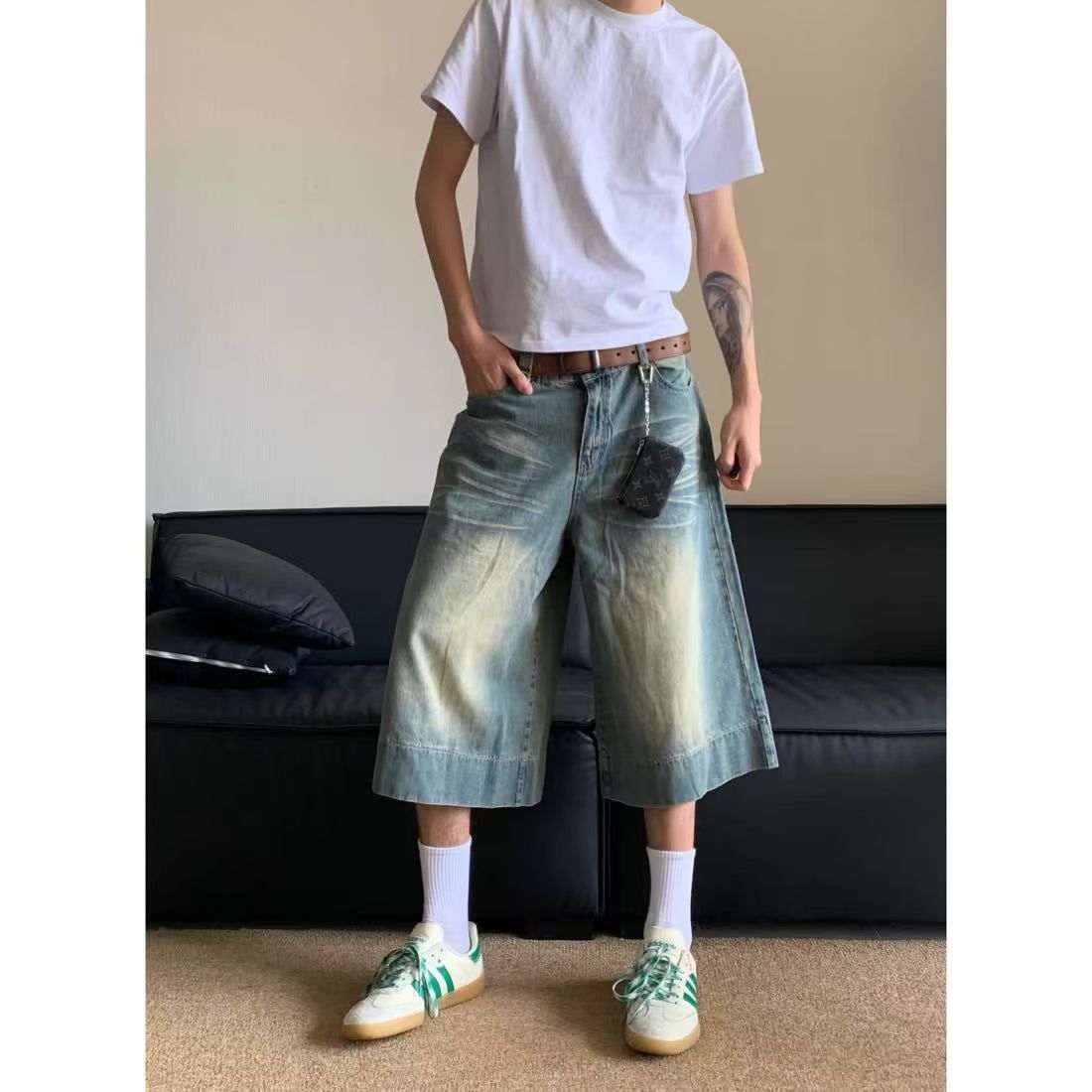 Japanese Brand × Jean Blue street casual retro distressed washed denim shorts Size US 32 / EU 48 - 1 Thumbnail