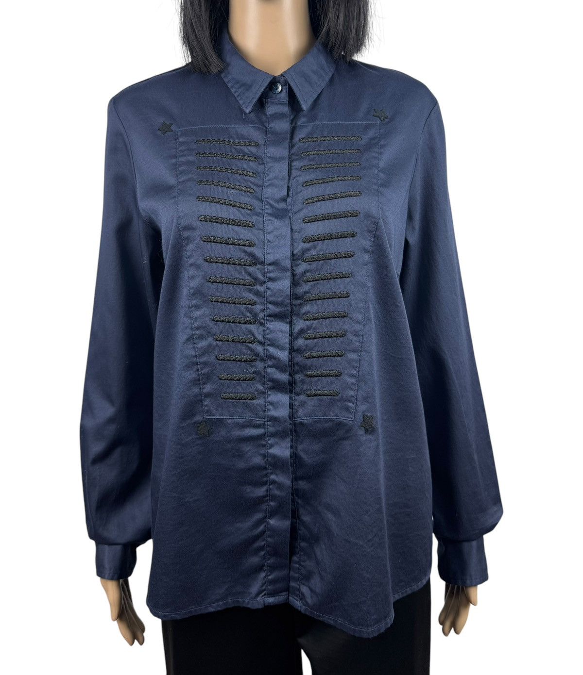 Designer Javier Simorra Shirt Blouse Cotton Button Up Embroidered Size L / US 10 / IT 46 - 2 Thumbnail