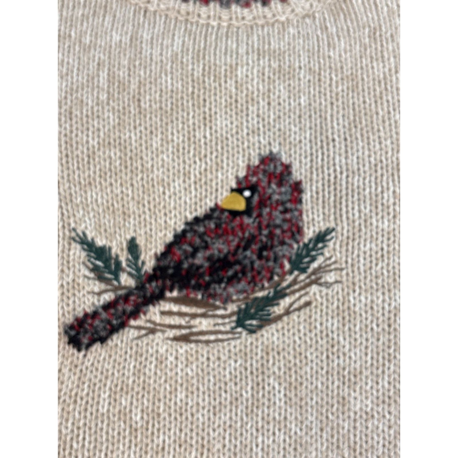 Vintage VINTAGE Christopher Banks Sweater Womens Medium Chunky-Knit Cardinal Bird Beige Crew Neck Pullover Ramie Cotton Knit-Style Size M / US 6-8 / IT 42-44 - 5 Thumbnail