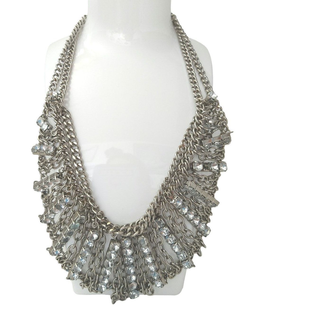 The Unbranded Brand Antique Vintage Clear Rhinestones Statement Necklace Size ONE SIZE - 1 Thumbnail
