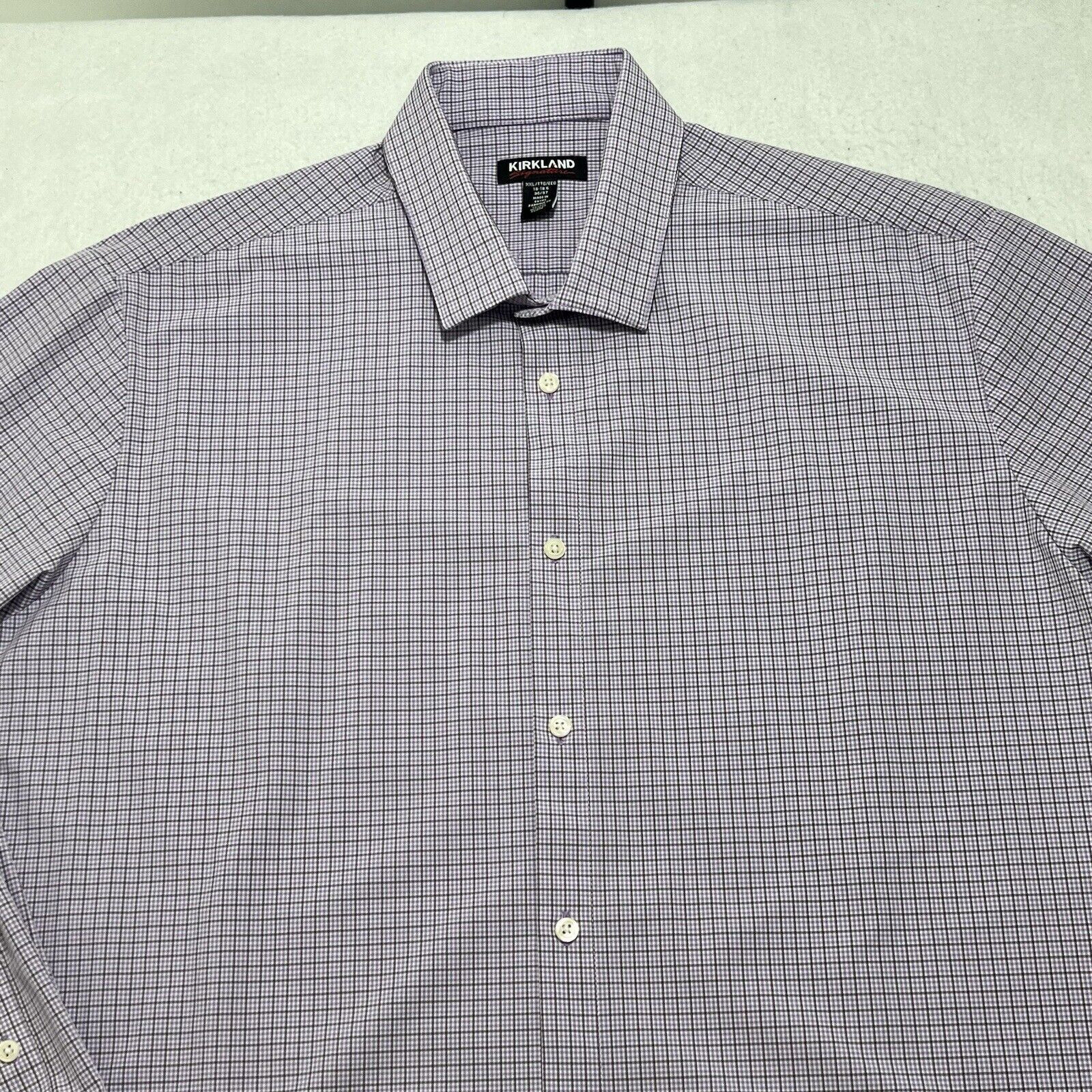 Kirkland Signature Kirkland Signature Button Up Shirt Purple Grid Striped Size US XXL / EU 58 / 5 - 2 Thumbnail