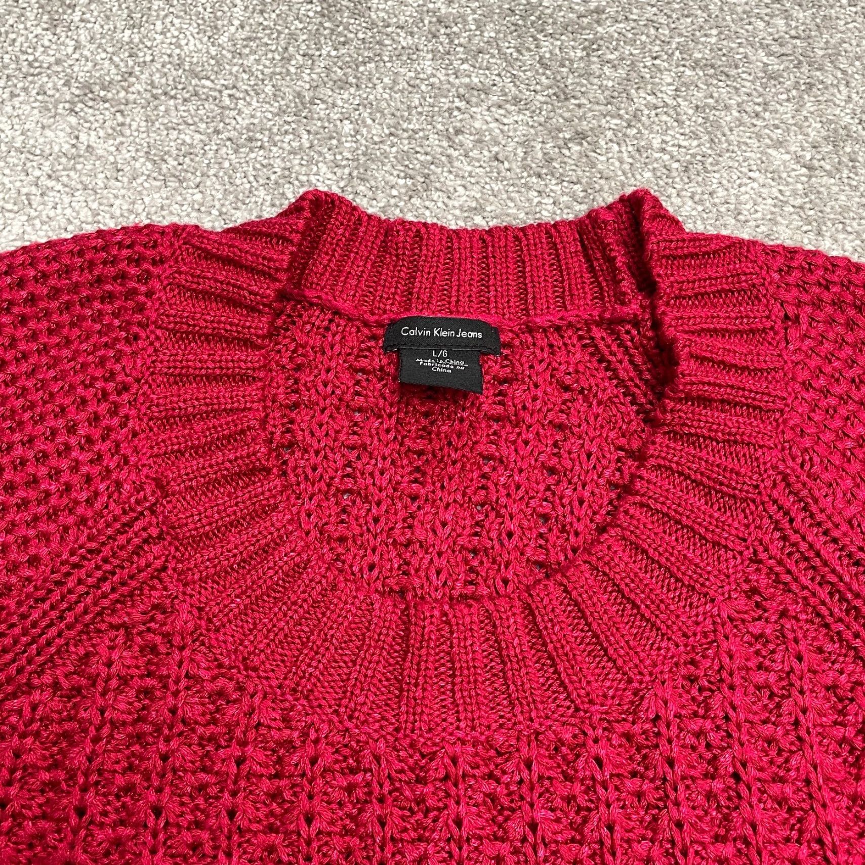 Calvin Klein Calvin Klein Jeans Women's L Red Chunky Pullover Sweater Scoop Neck Acrylic Size L / US 10 / IT 46 - 3 Thumbnail