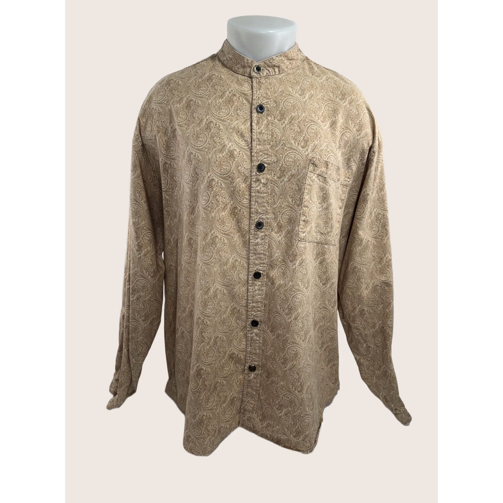 Vintage WAHMAKER Paisley Western Mens XXL Shirt Button-Up Long Sleeve Beige / Brown 2XL T1 Size US XXL / EU 58 / 5 - 1 Thumbnail