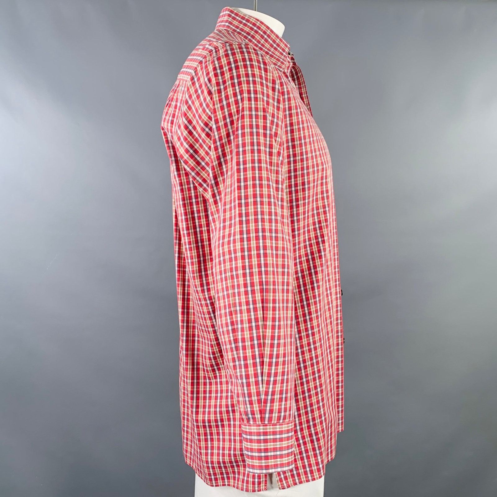 Ermenegildo Zegna ERMENEGILDO ZEGNA Red Brown Plaid Cotton Curved Cutaway Size US L / EU 52-54 / 3 - 3 Thumbnail