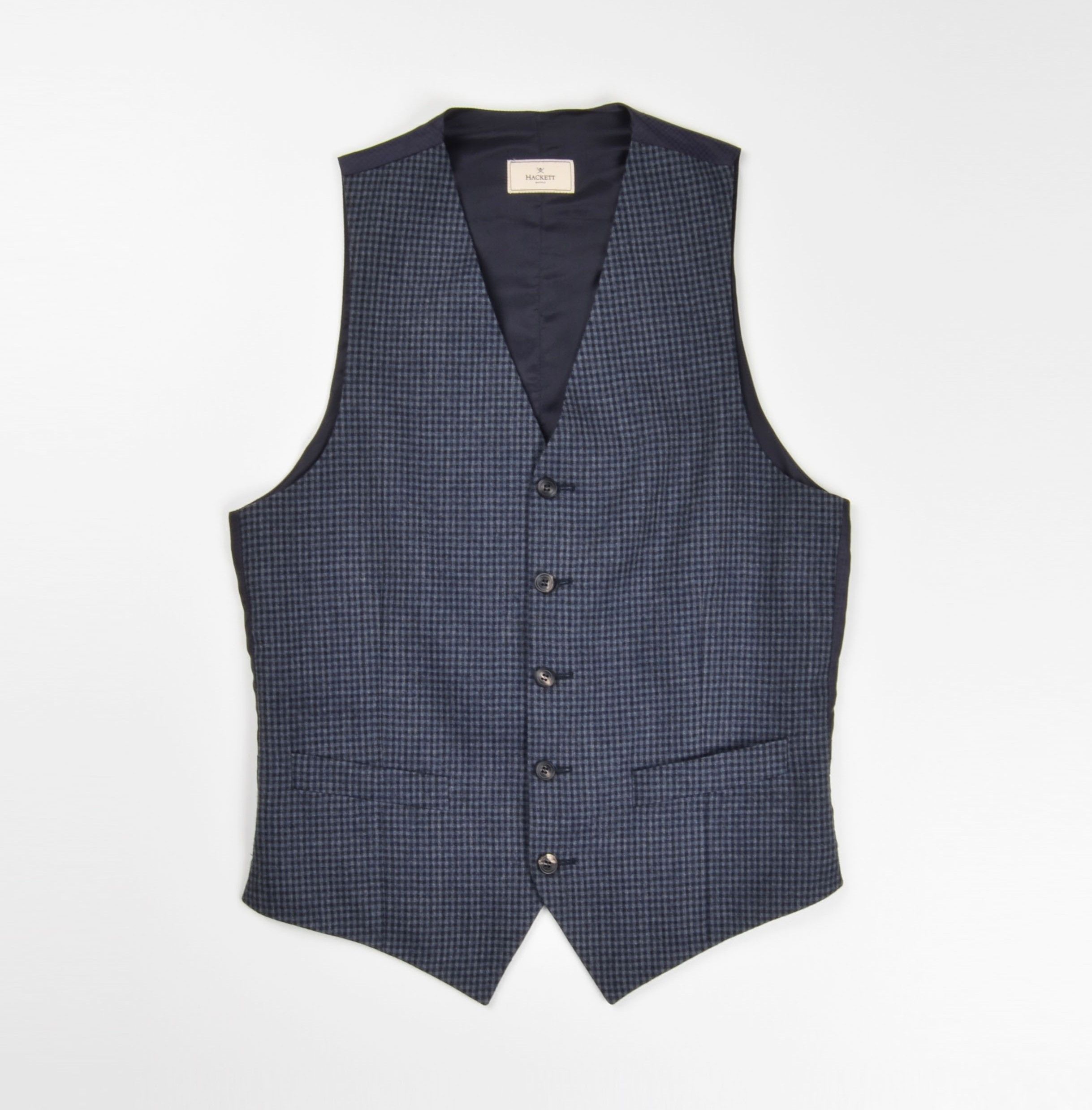 Hackett Hackett Mayfair Gunclub Flan Wool Gray Navy Check Vest Size 36R - 1 Thumbnail