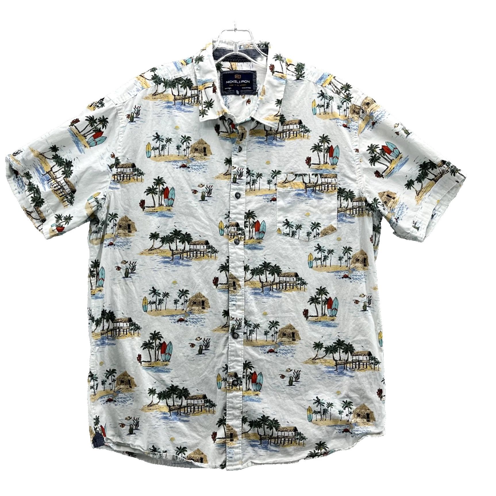 Vintage Nickle & Iron Hawaiian Shirt Mens XL White Palm Tree Surf Skate Y2K Preppy Beach Size US XL / EU 56 / 4 - 2 Thumbnail