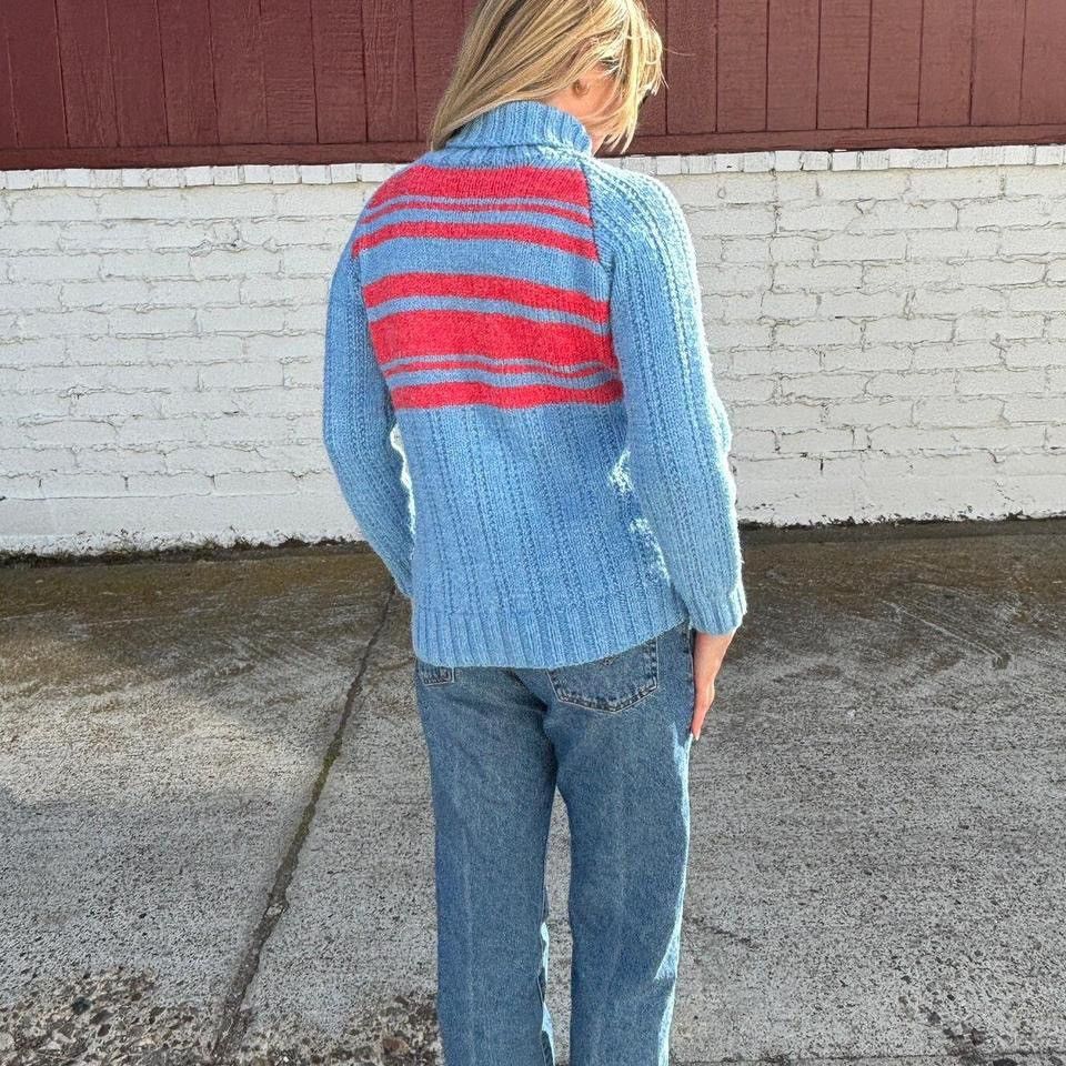 Vintage Vintage Blue and Red Stripe Turtleneck Sweater Size S / US 4 / IT 40 - 4 Thumbnail