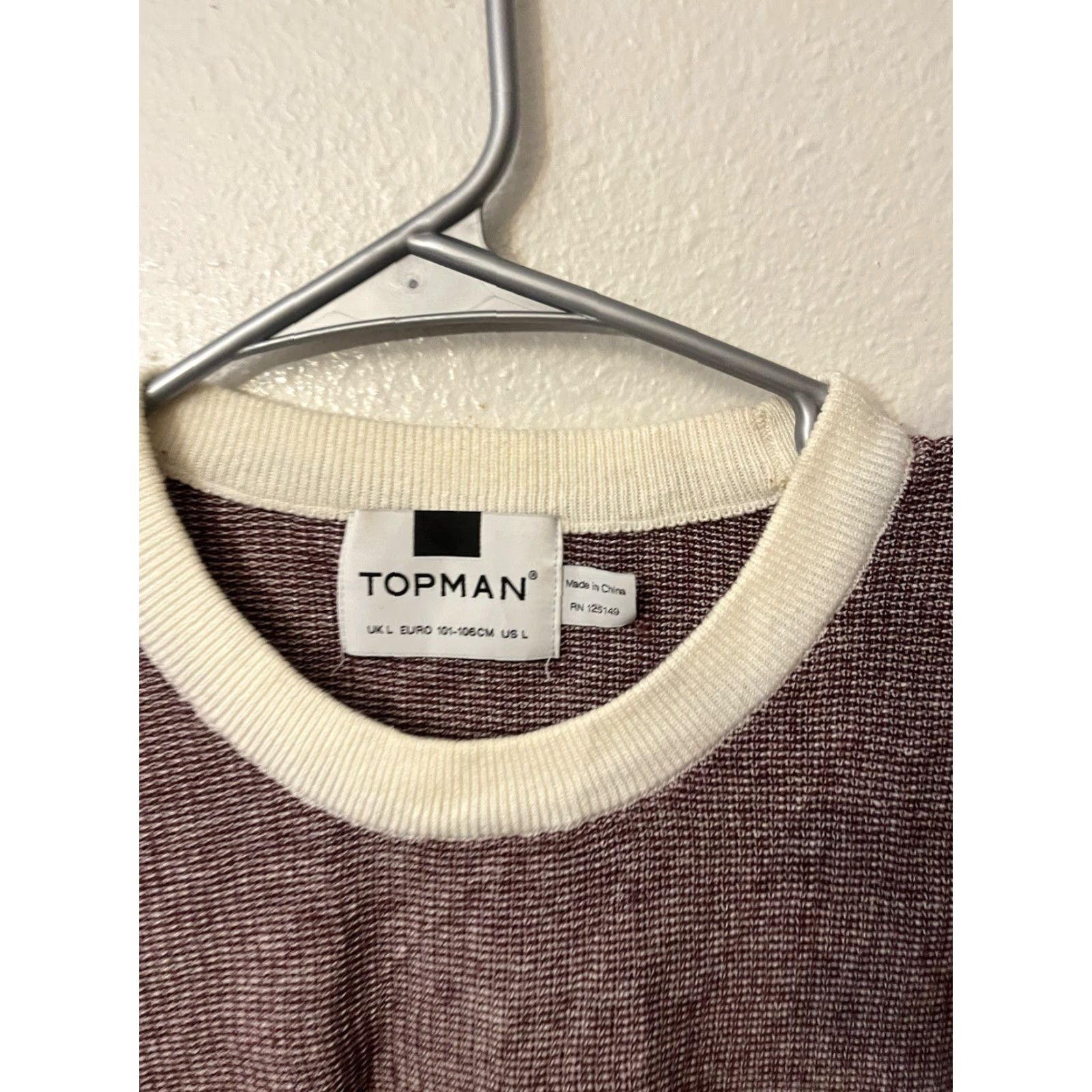 Topman Topman Men’s T-Shirt Shirt Short Sleeve Solid Maroon Large Size L Classic Fit Basic 100% Cotton + Mens Size US L / EU 52-54 / 3 - 3 Thumbnail