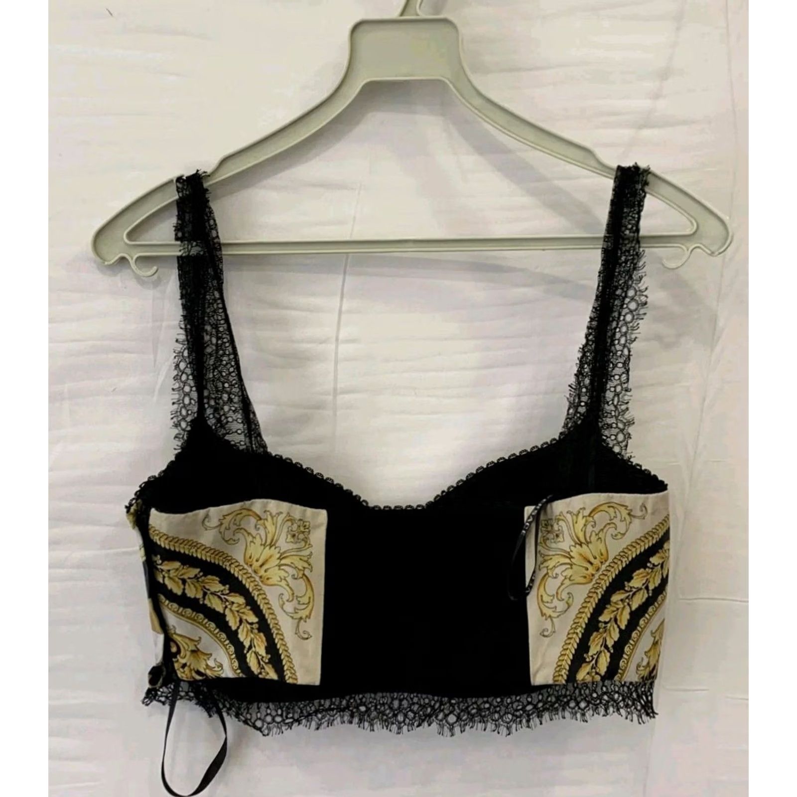 Versace Versace Bustier Top Silk Barocco Print Gold Medusa Lace Trim Black White Women's Sz IT 40 S Size S / US 4 / IT 40 - 3 Thumbnail
