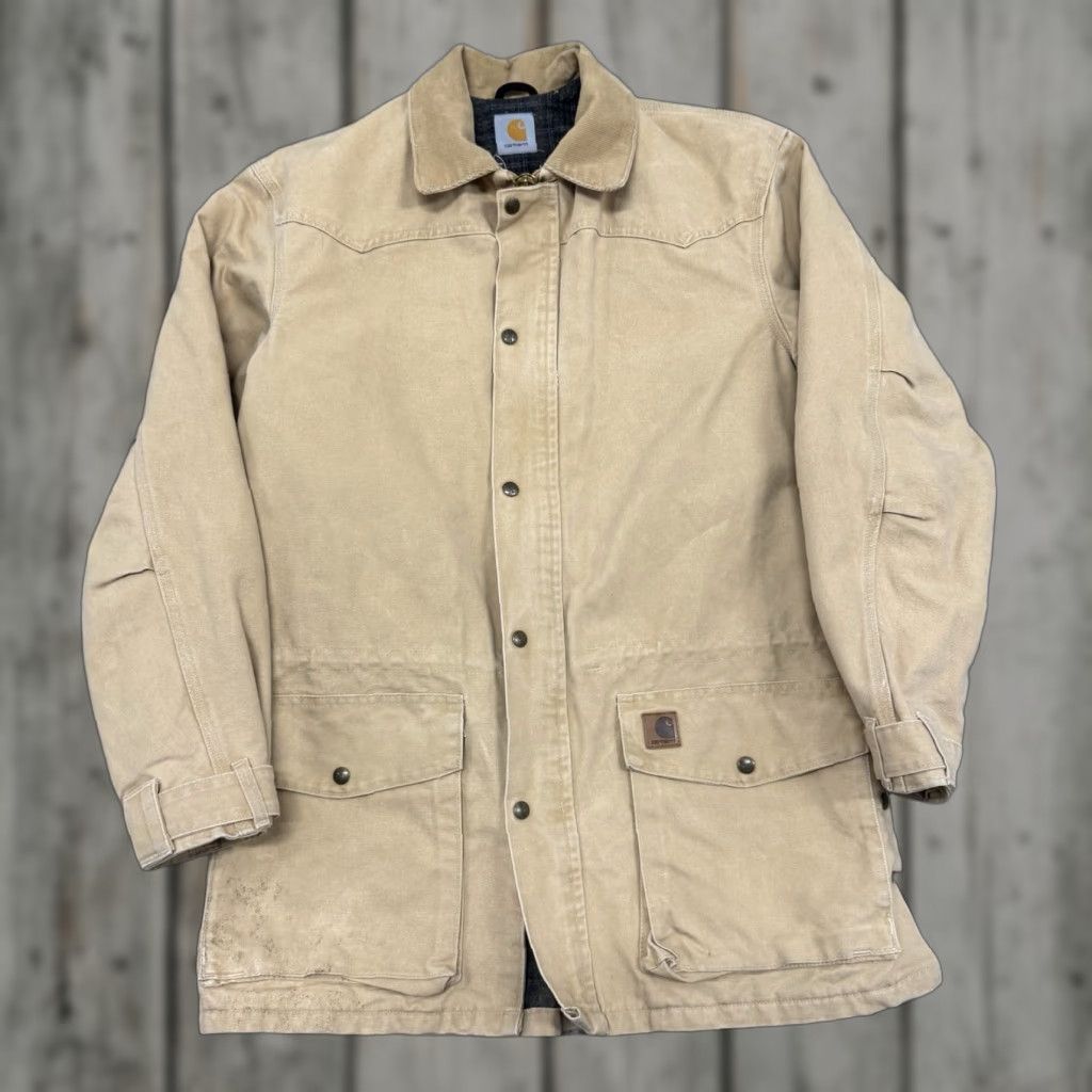 VINTAGE Carhartt Jacket Mens XL Work Jacket Brown Blanket Lined Canvas Cozy Lined Pockets Zipper Snaps USA Made Mens