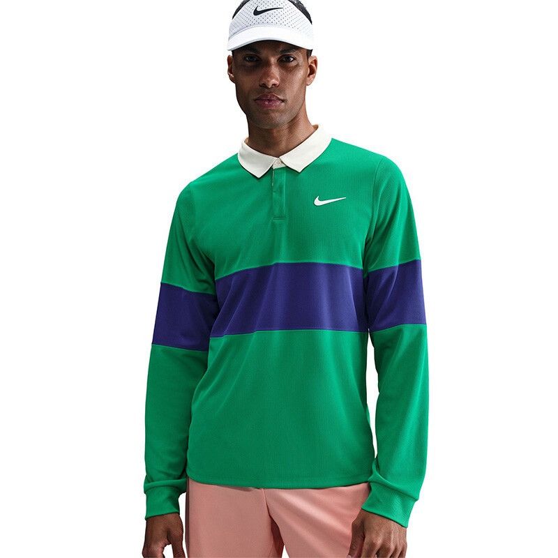Nike Nike Court Advantage Slam Green Blue Long Sleeve Polo - Size US M / EU 48-50 / 2 - 1 Thumbnail