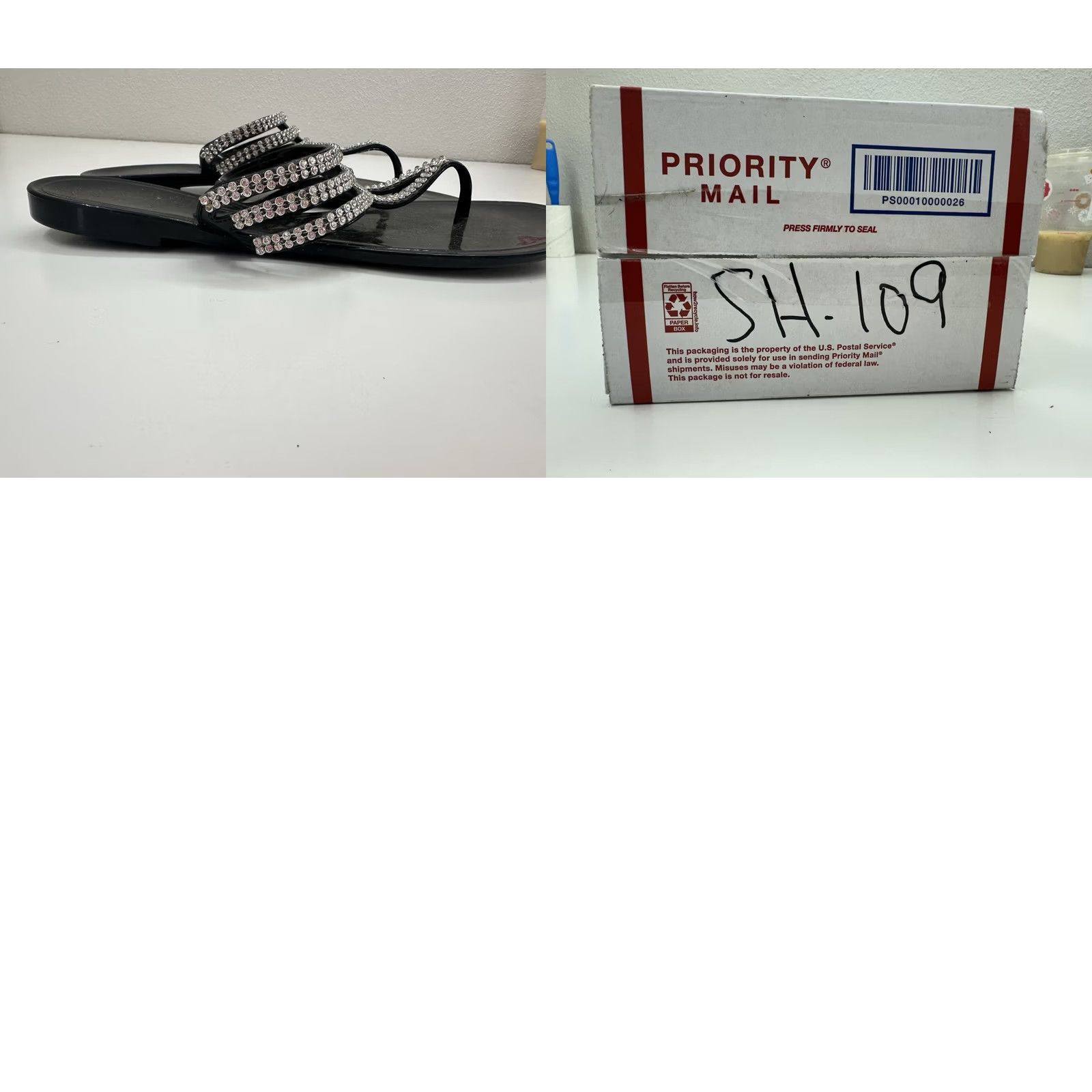 Vintage Qupid Womens Sandals Size 41 Black Gem Embellished Thong Slip On Sandals Size US 11 / IT 41 - 8 Thumbnail