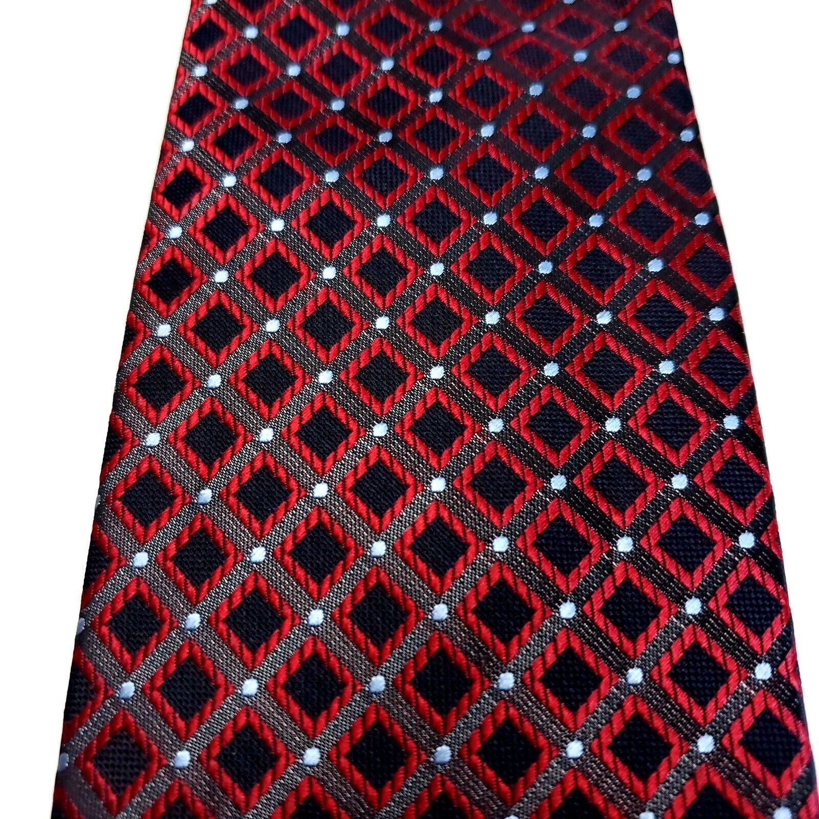Alexander Julian Alexander Julian Colours Red Pewter Geometric Polyester Tie Size ONE SIZE - 2 Thumbnail