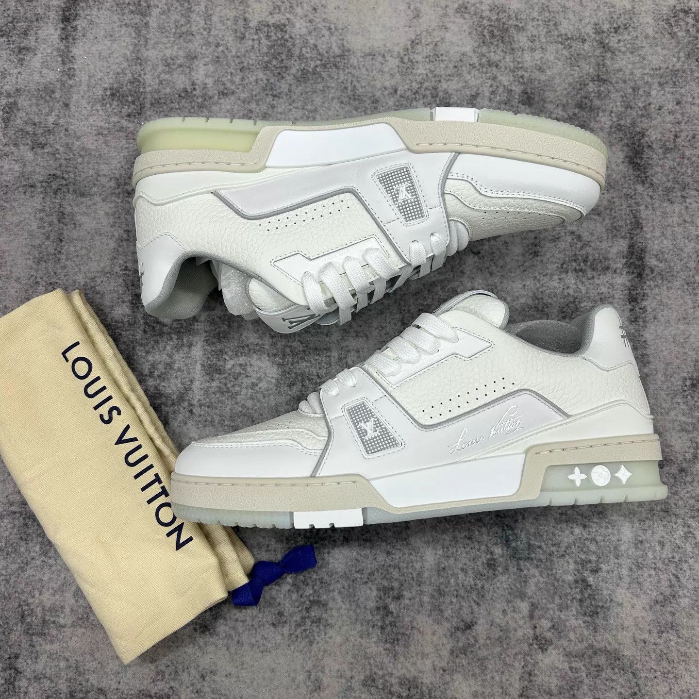 Louis Vuitton LOUIS VUITTON Trainer White Cement Leather Sneaker 41.5 Size US 8.5 / EU 41-42 - 2 Thumbnail