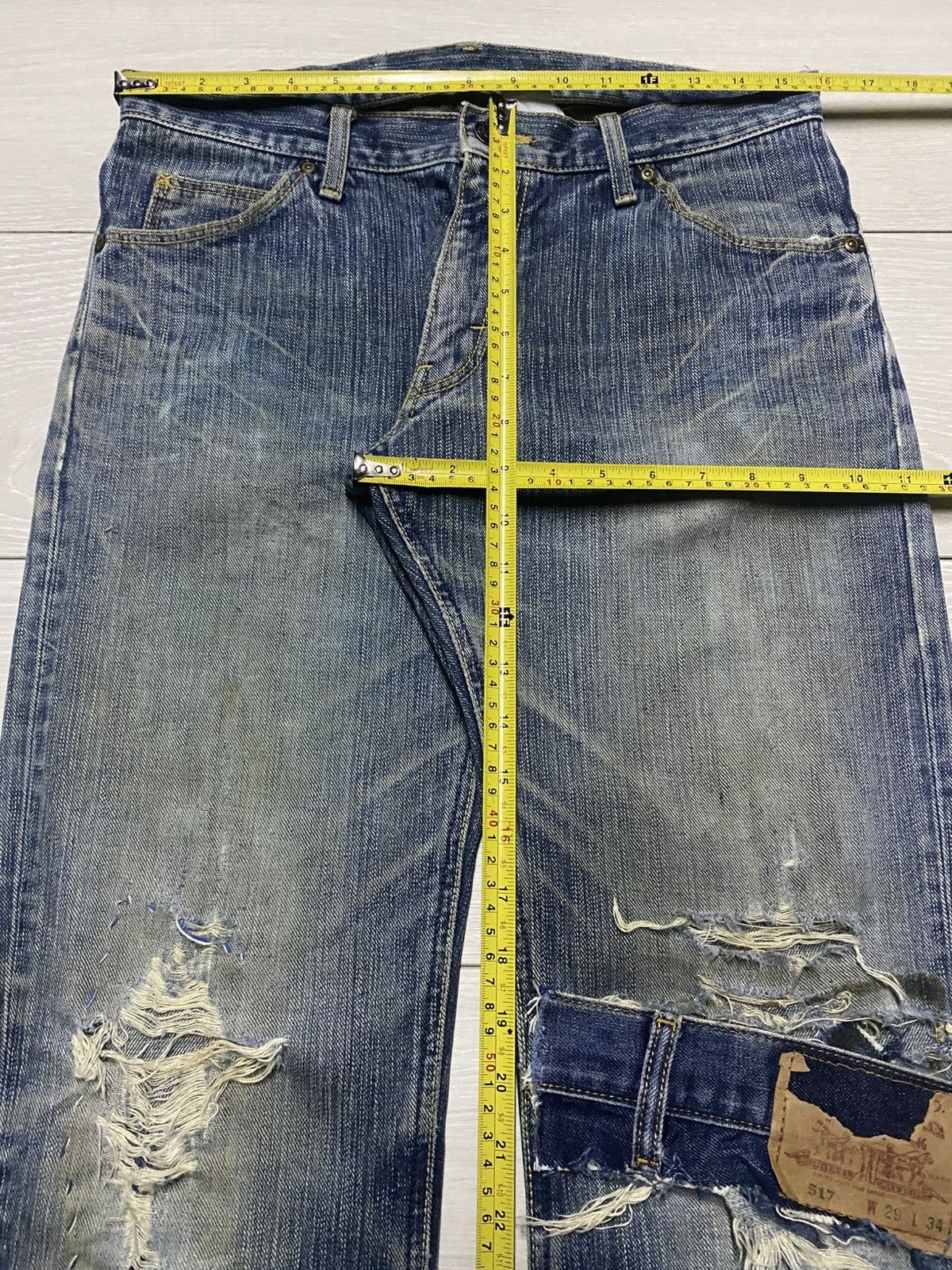 Lee × Number (N)ine Vintage Lee Mud Wash Distressed Patches Flare Jeans Size US 31 - 13 Thumbnail