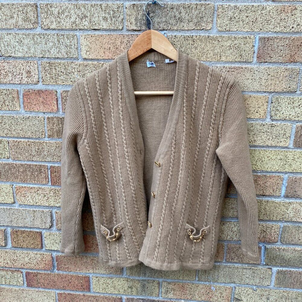 Celine Vintage 1970s Celine Paris 100% Wool Knit Cardigan Sweater Size L / US 10 / IT 46 - 3 Thumbnail