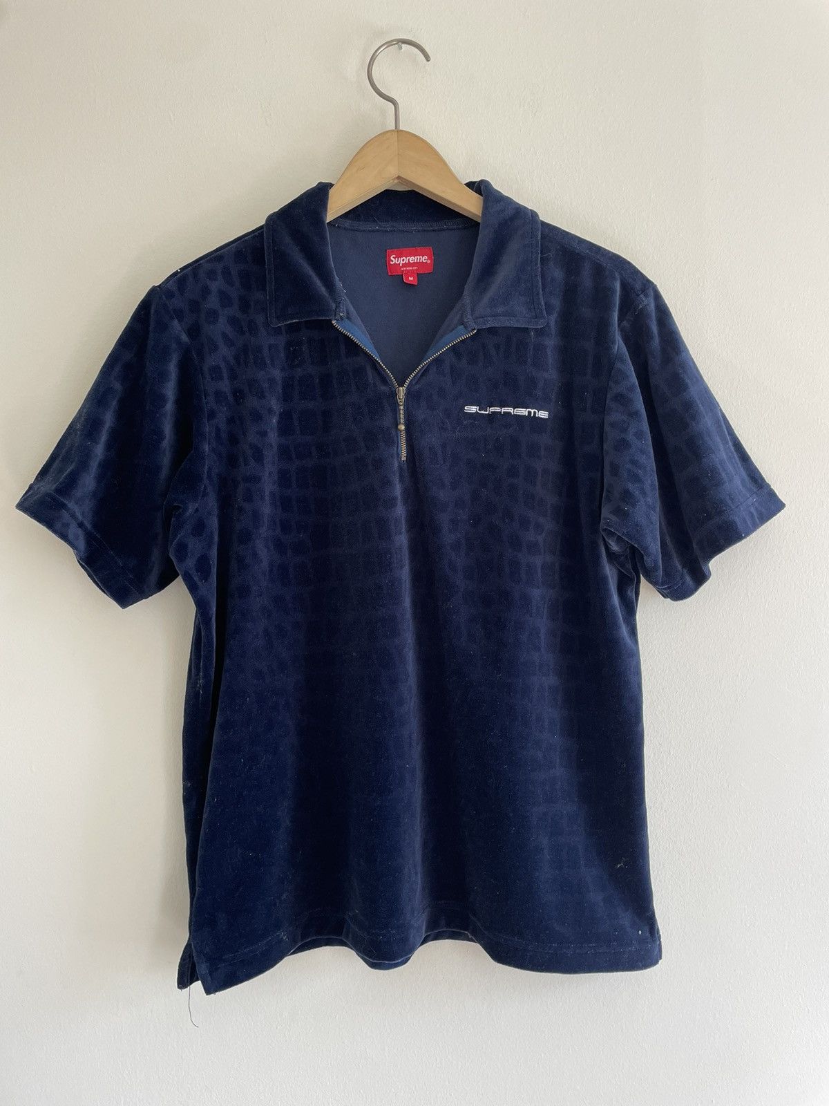 Supreme Croc Velour Zip Polo Shirt Navy Size M | Grailed