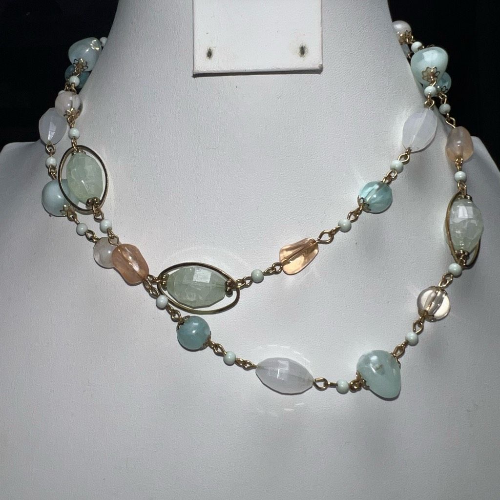 Vintage Vintage Glass Bead and Stone Silver Tone Long Necklace (show Size ONE SIZE - 1 Thumbnail