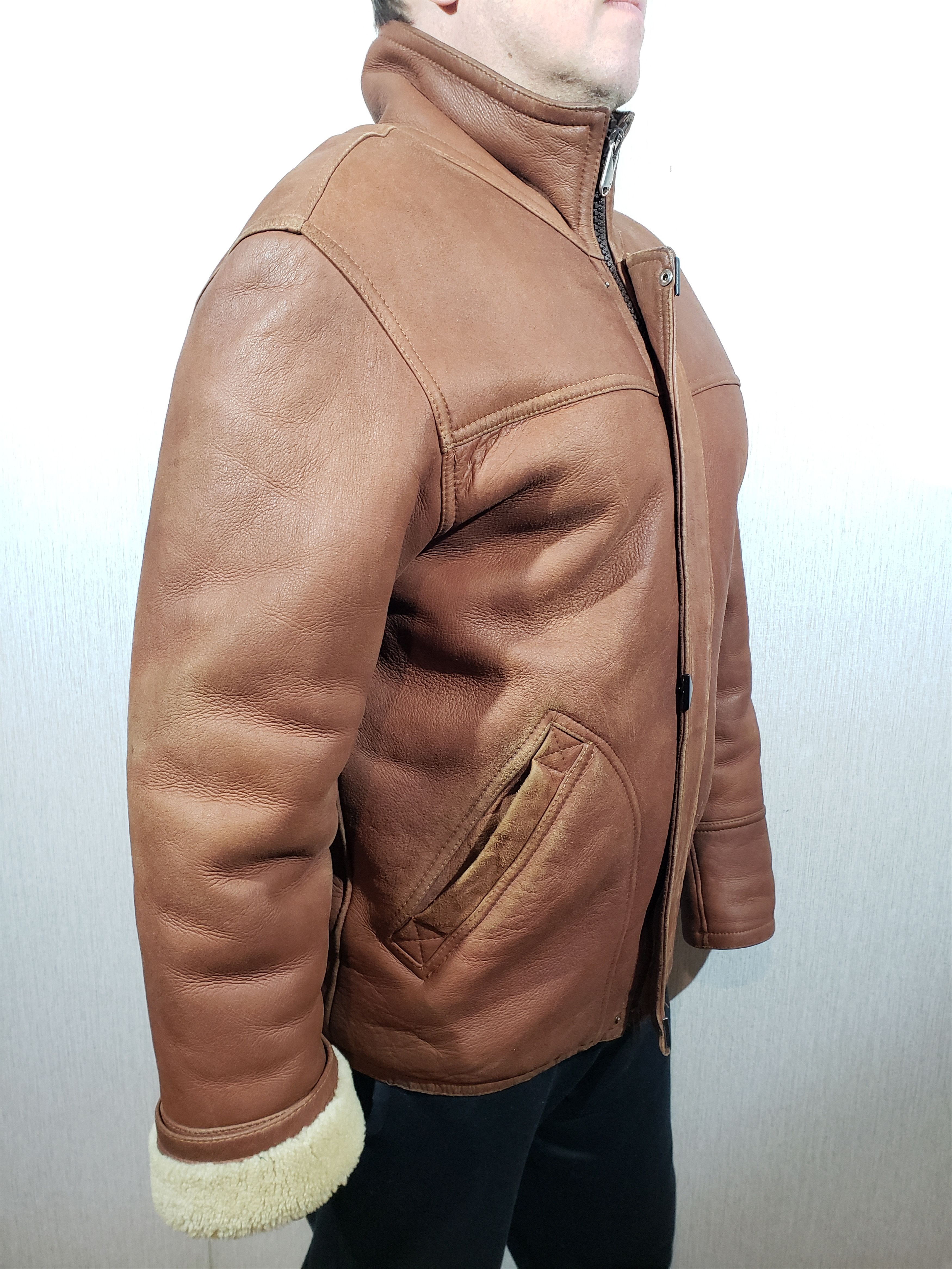 Other Brown men's sheepskin coat with zipper. Size US L / EU 52-54 / 3 - 4 Thumbnail