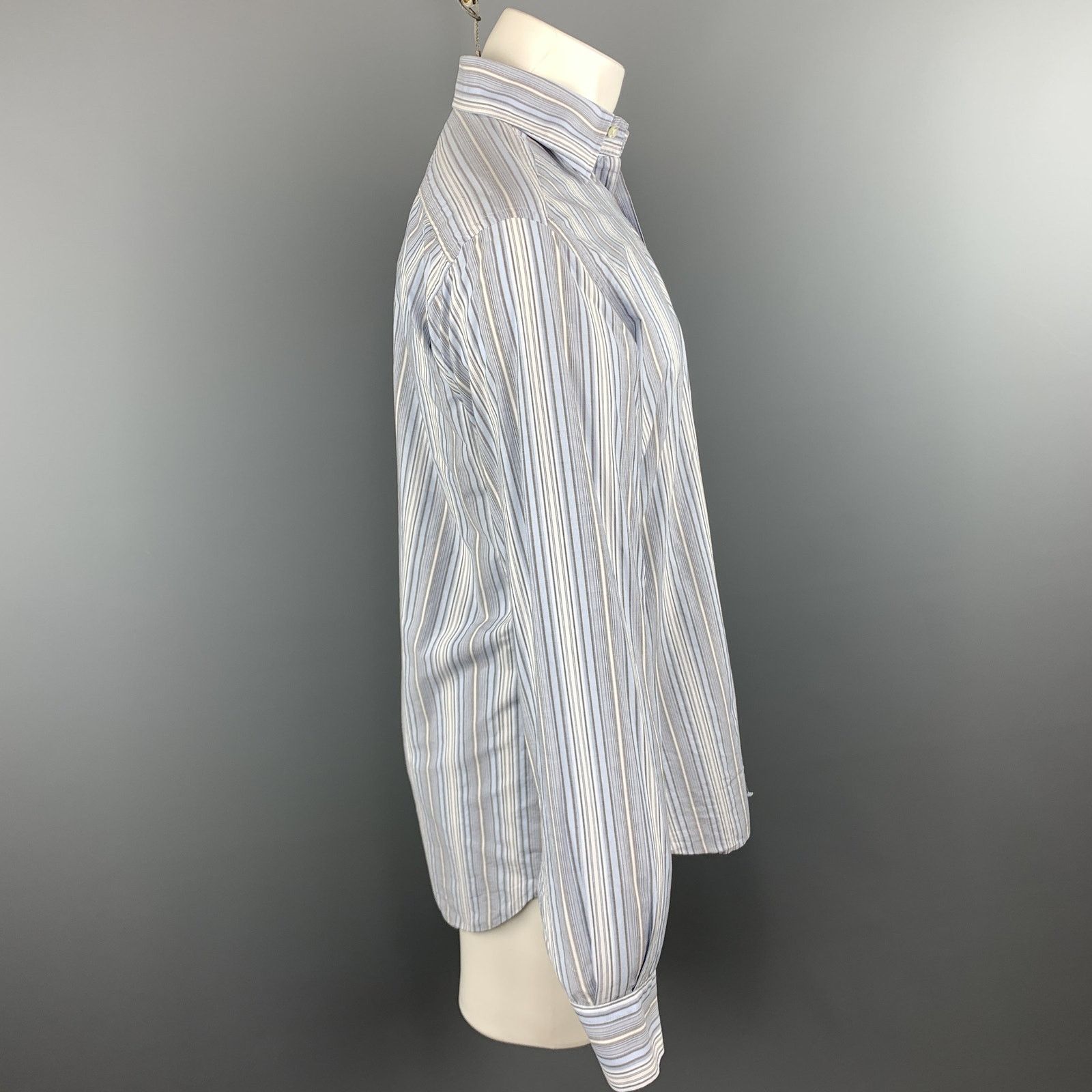 Etro ETRO M Blue & Grey Stripe Cotton Button Up Long Sleeve Shirt Size US M / EU 48-50 / 2 - 3 Thumbnail