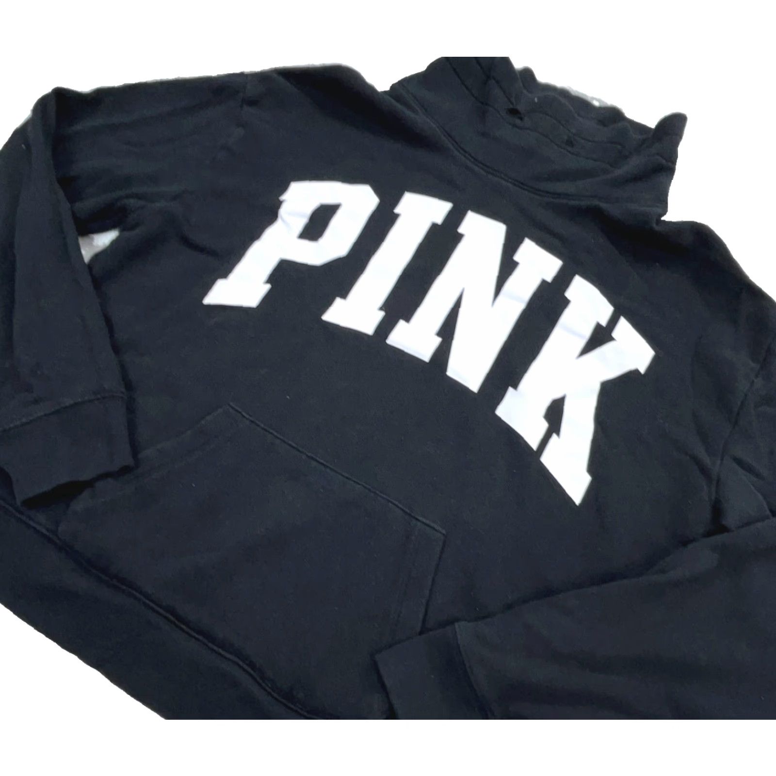 Victoria's Secret Victoria Secret Pink Sweatshirt Women Small Black White Logo Turtle Neck Sweater Size S / US 4 / IT 40 - 2 Thumbnail