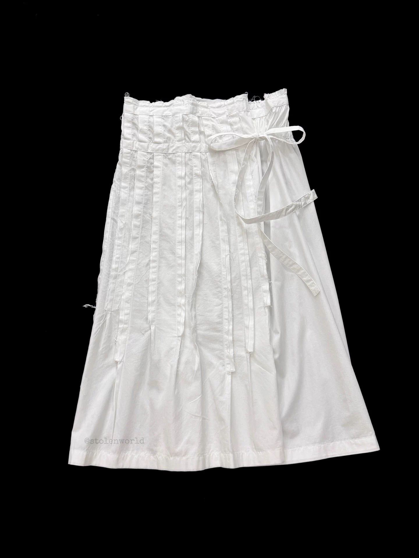 Comme des Garcons Comme des Garçons White Cotton Pleated Tie Wrap Skirt M Size 29" - 3 Thumbnail