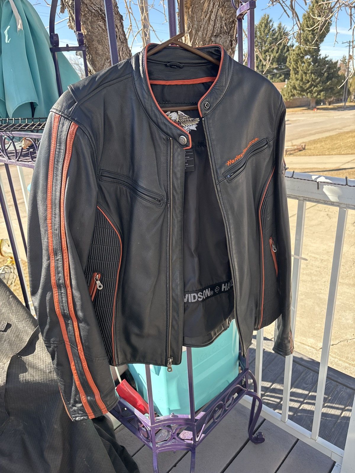 Harley Davidson Harley Davidson Black and Orange Biker Jacket. Size XL / US 12-14 / IT 48-50 - 1 Thumbnail